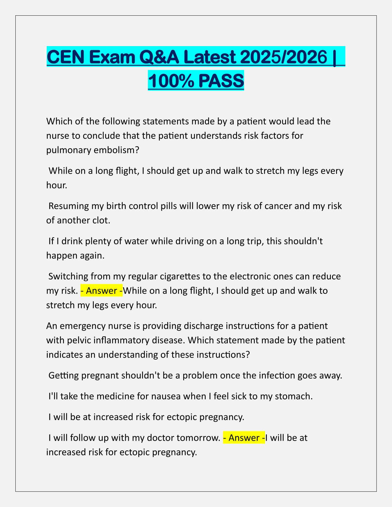 CEN Exam Q&A Latest 2025-2026 Update