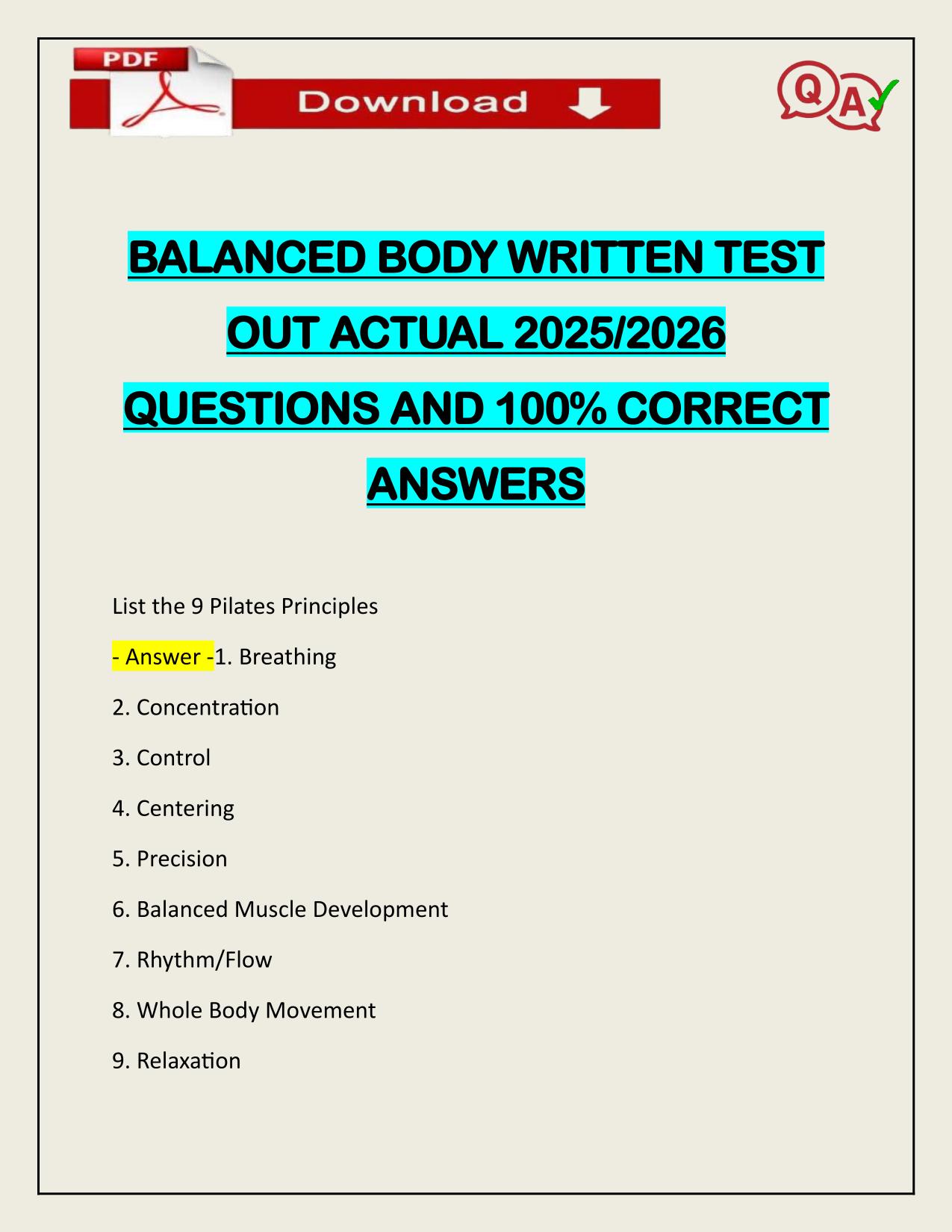 BALANCED BODY WRITTEN TEST OUT ACTUAL 2025/2026 CORRECTLY ANSWERED