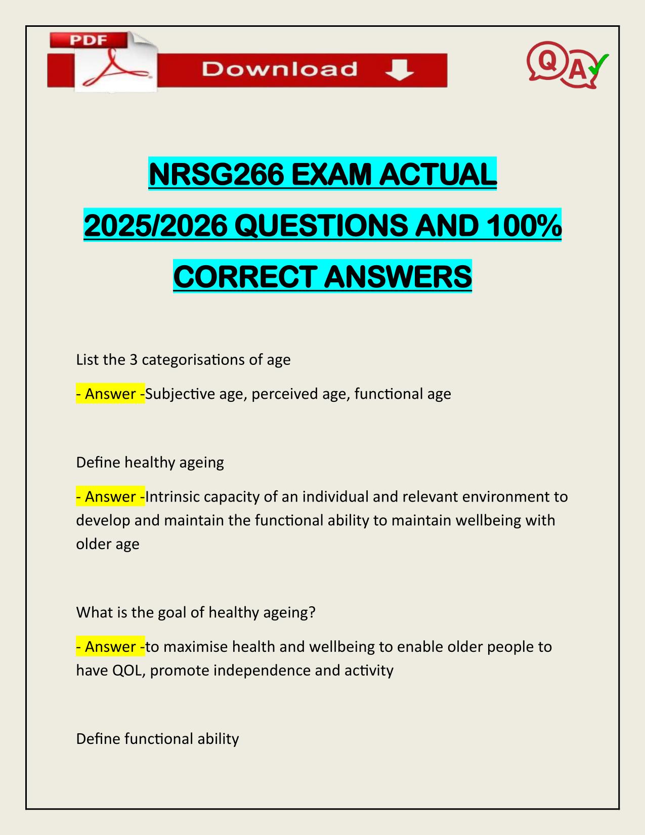NRSG266 EXAM ACTUAL 2025/2026 CORRECTLY ANSWERED