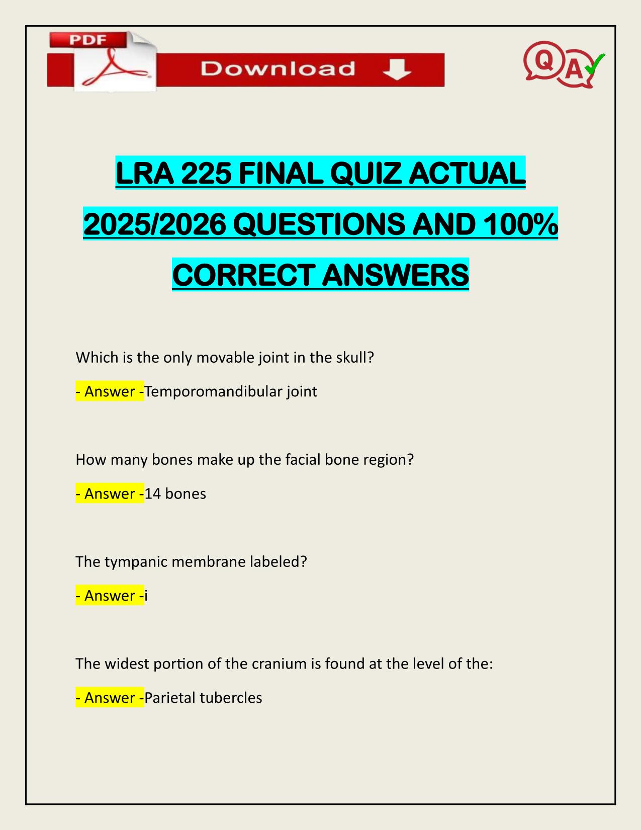 LRA 225 FINAL QUIZ ACTUAL 2025/2026 WITH CORRECT ANSWERS
