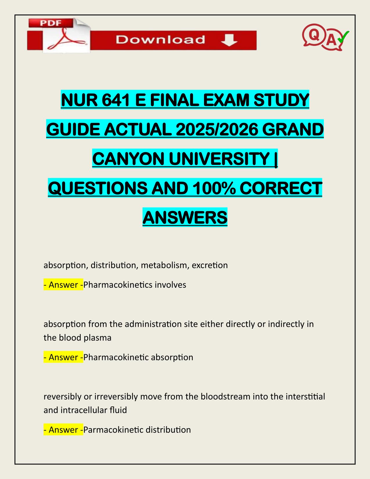NUR 641 E FINAL EXAM STUDY GUIDE ACTUAL 2025/2026 GRAND CANYON UNIVERSITY