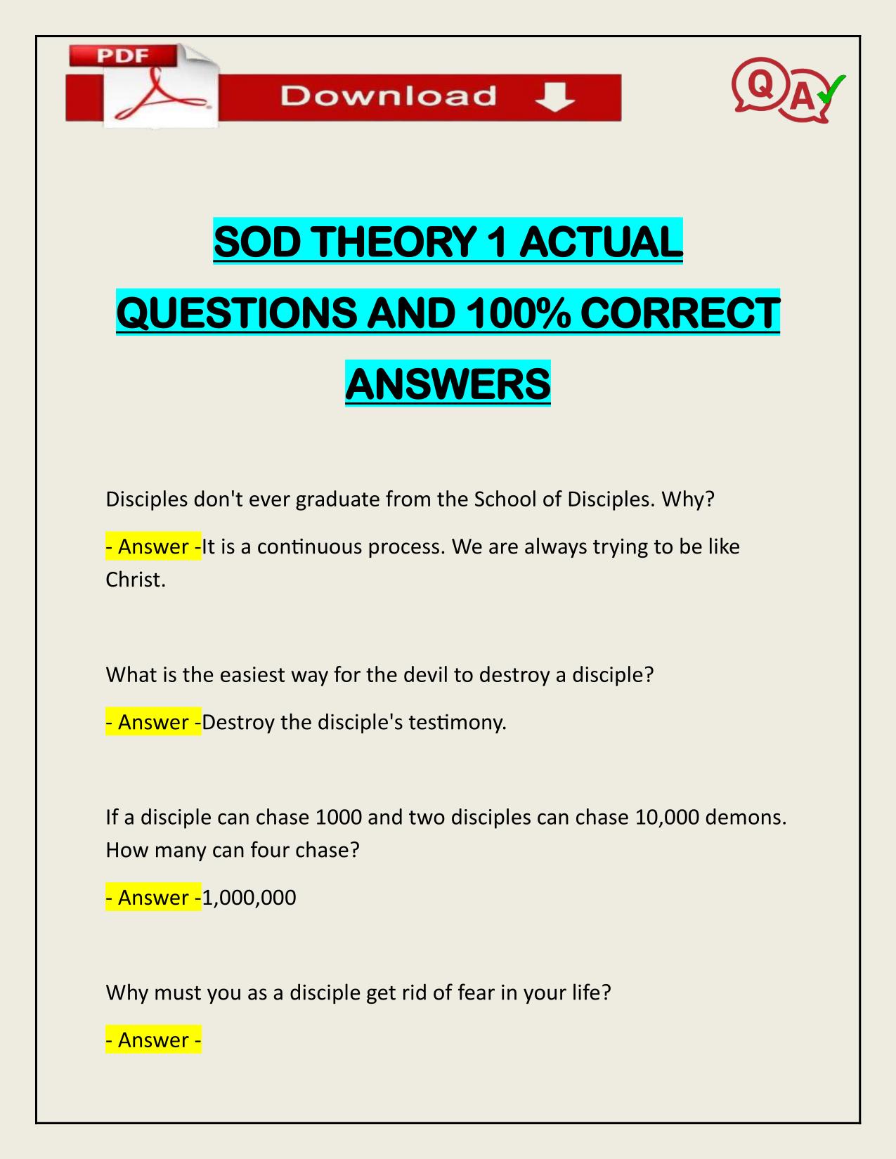 SOD THEORY 1 ACTUAL QUESTIONS AND 100% CORRECT ANSWERS