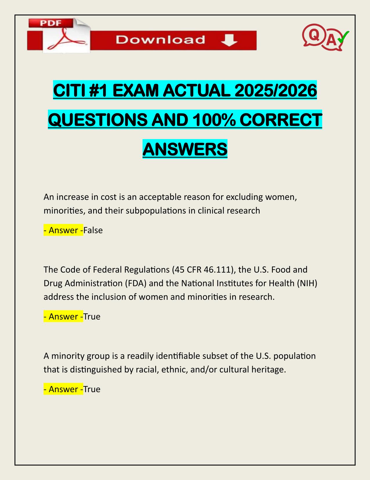 CITI #1 EXAM ACTUAL 2025/2026 CORRECTLY ANSWERED