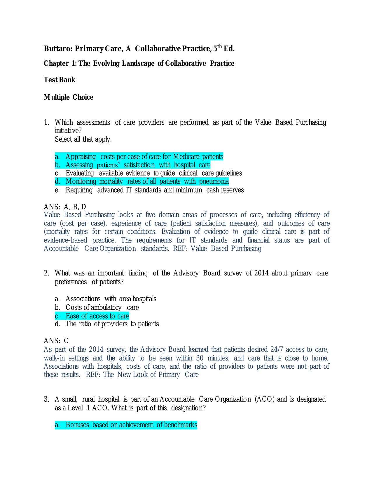 Testbank for Buttaro Primary Care A Collaborative Practice 5th Ed. ISBN 9780323355216 All Chapters PDF Download 2025/2026
