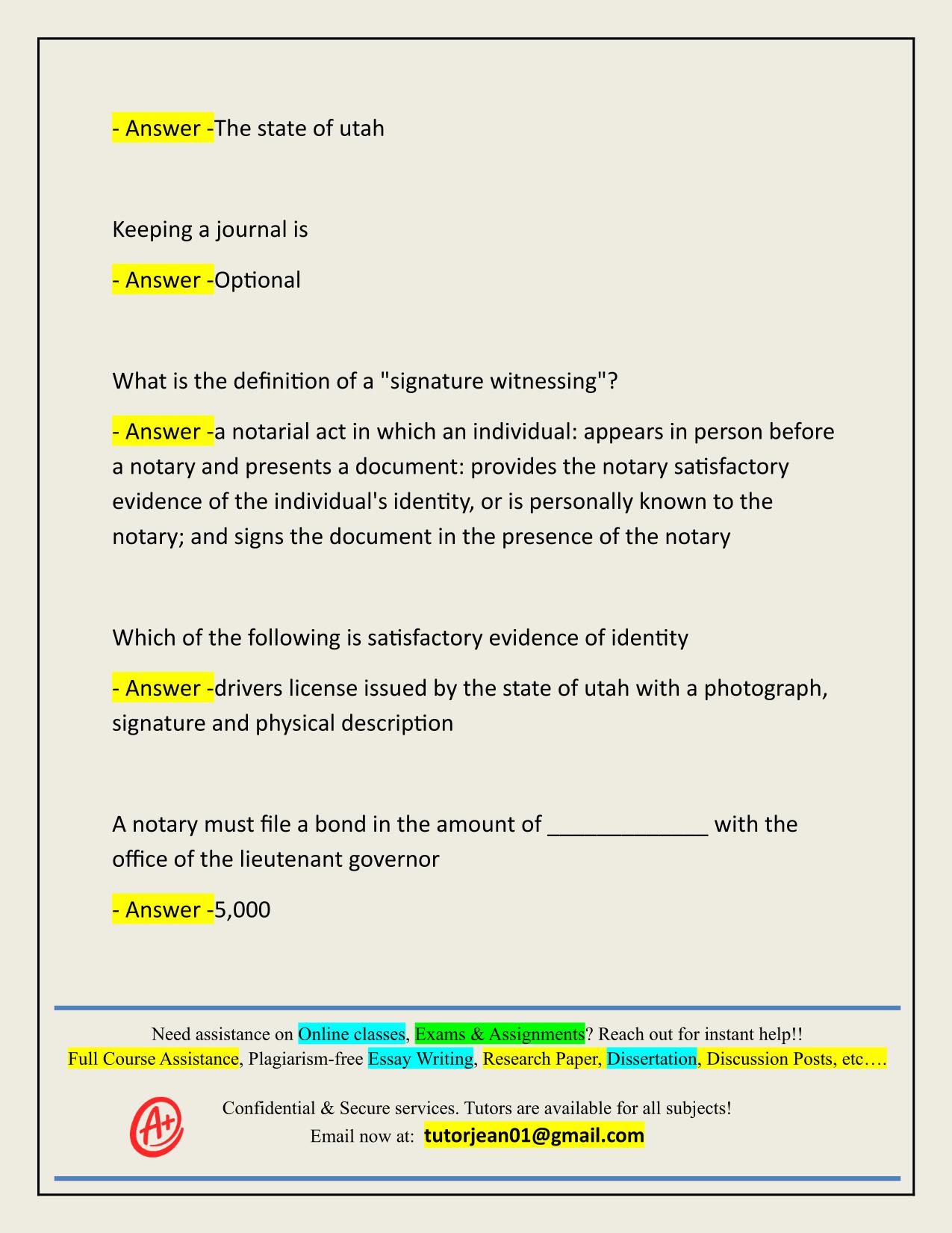 UTAH NOTARY TEST ACTUAL 2025/2026 WITH VERIFIED ANSWERS