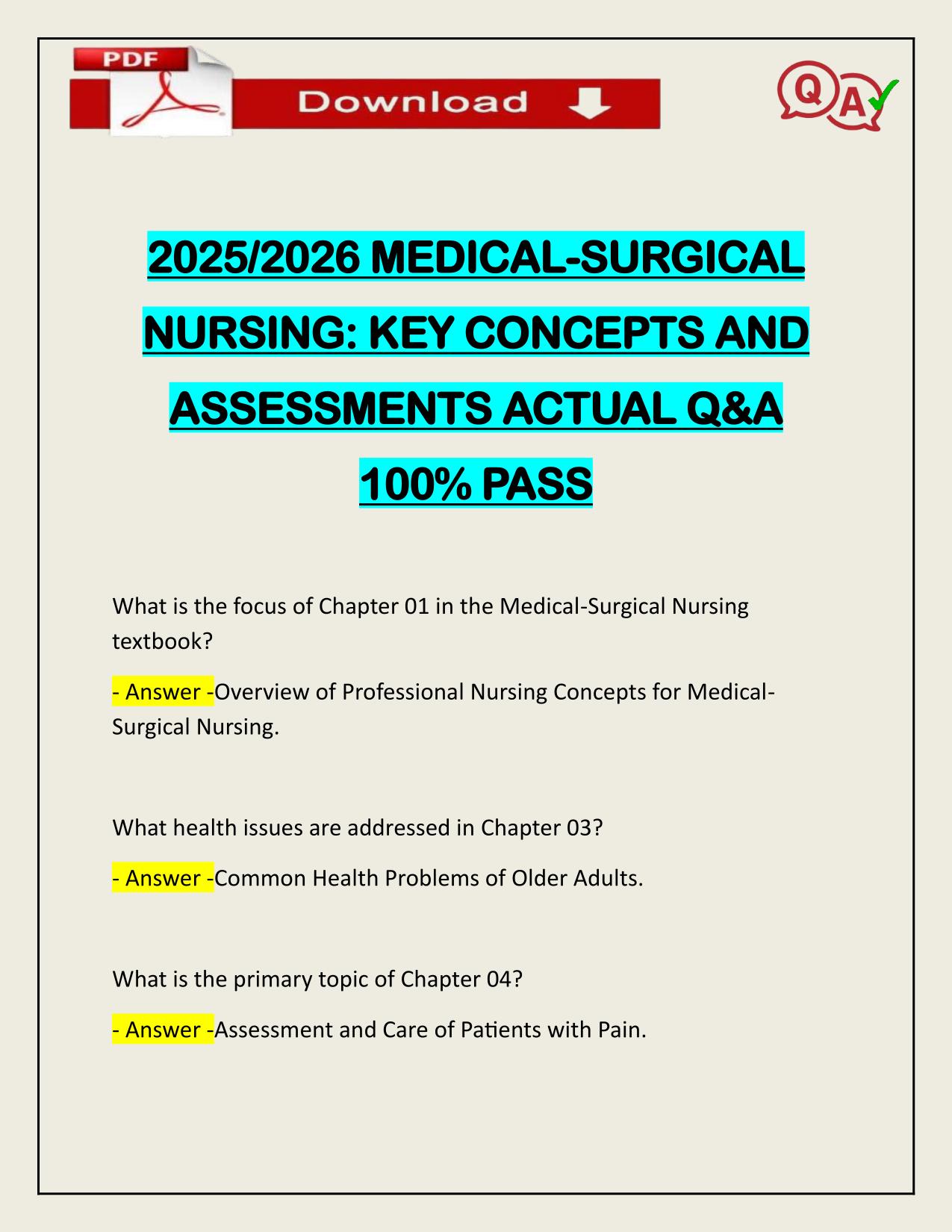 UPDATED 2025/2026 MEDICAL-SURGICAL NURSING: KEY CONCEPTS AND ASSESSMENTS