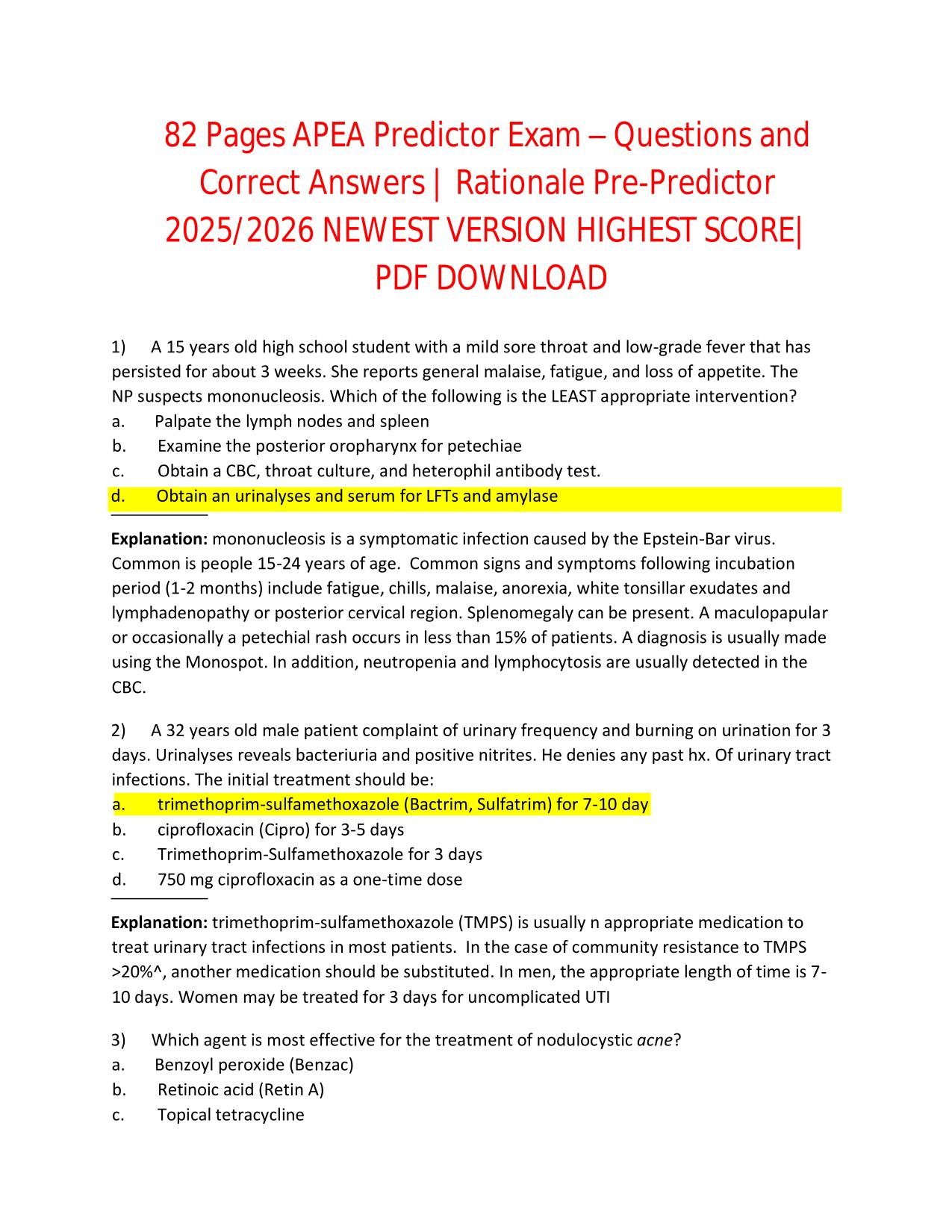 82 Pages APEA Predictor Exam ACTUAL 2025/2026 | Rationale Pre-Predictor 2025/2026 NEWEST VERSION