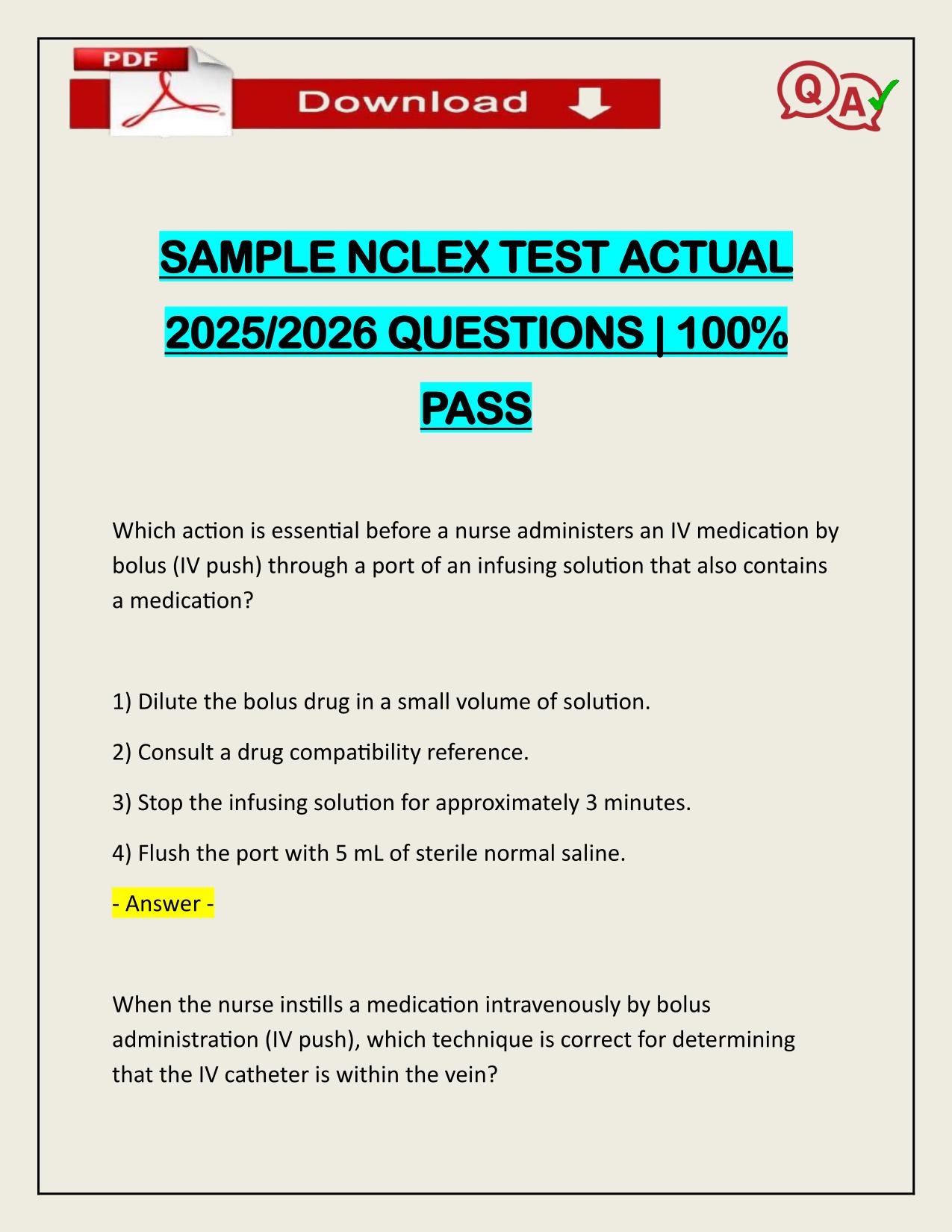 SAMPLE NCLEX TEST ACTUAL 2025/2026 QUESTIONS | 100% PASS