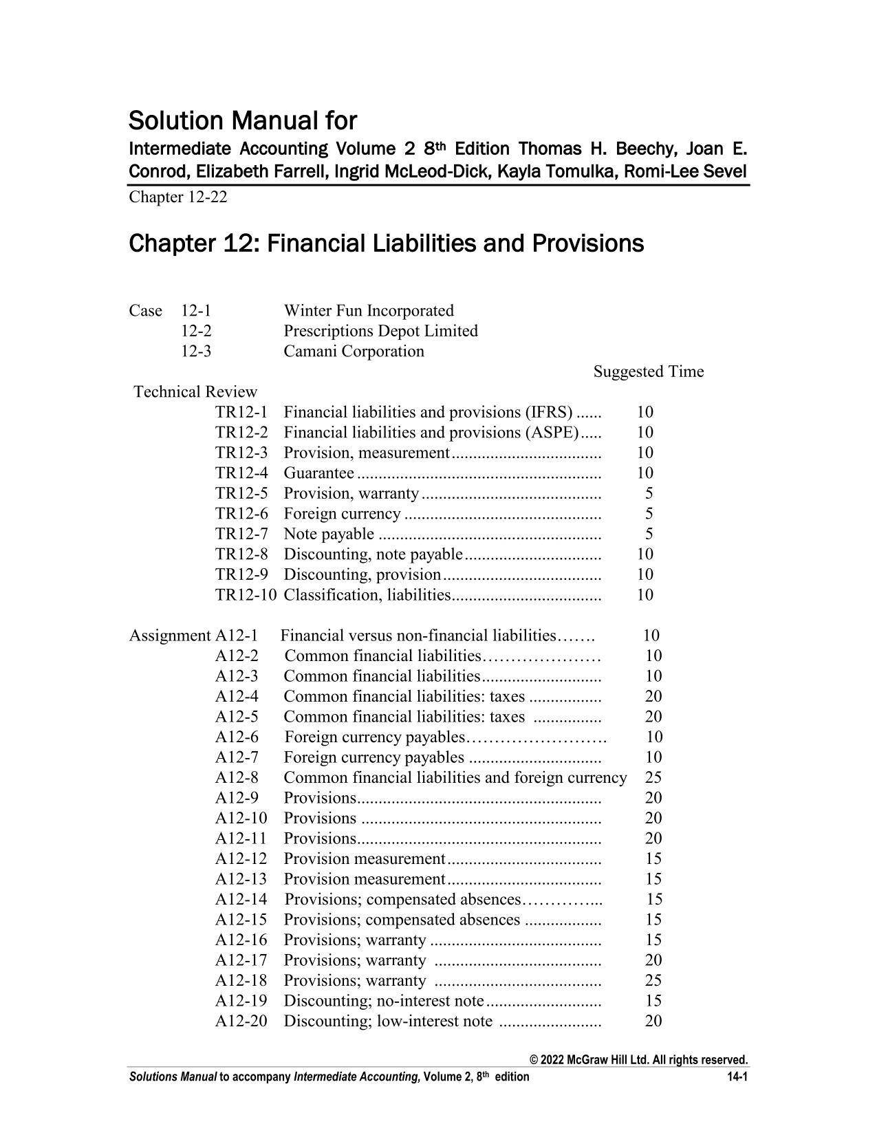Solution Manual for Intermediate Accounting Volume 2 8th Edition Thomas H. Beechy ISBN: 9780071338820