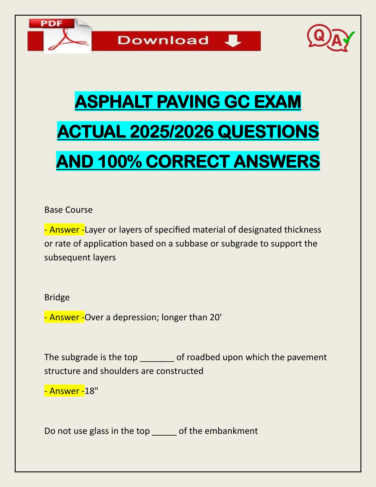 ASPHALT PAVING GC EXAM ACTUAL 2025/2026