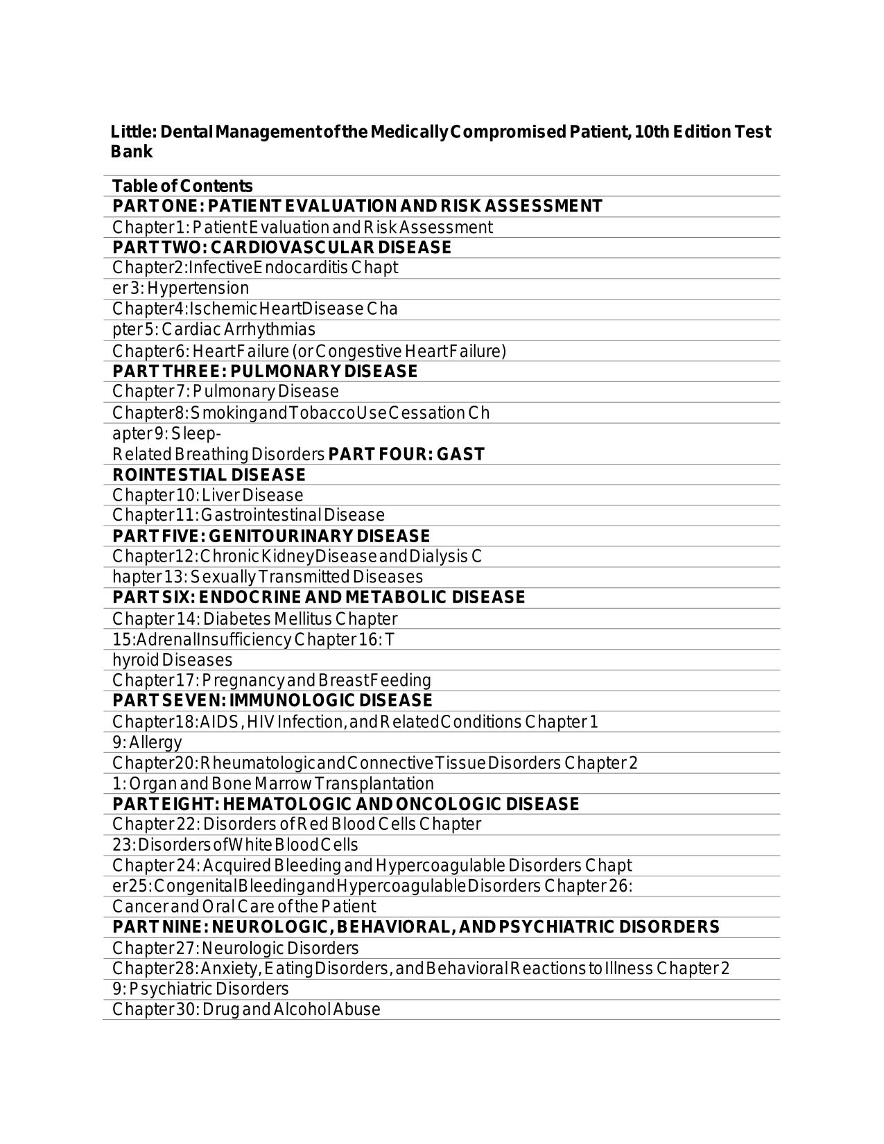 Test Bank For Little and Falace's Dental Management of the Medically Compromised Patient, 10th Edition by Craig Miller ISBN-978-0323809450 Latest 2025
