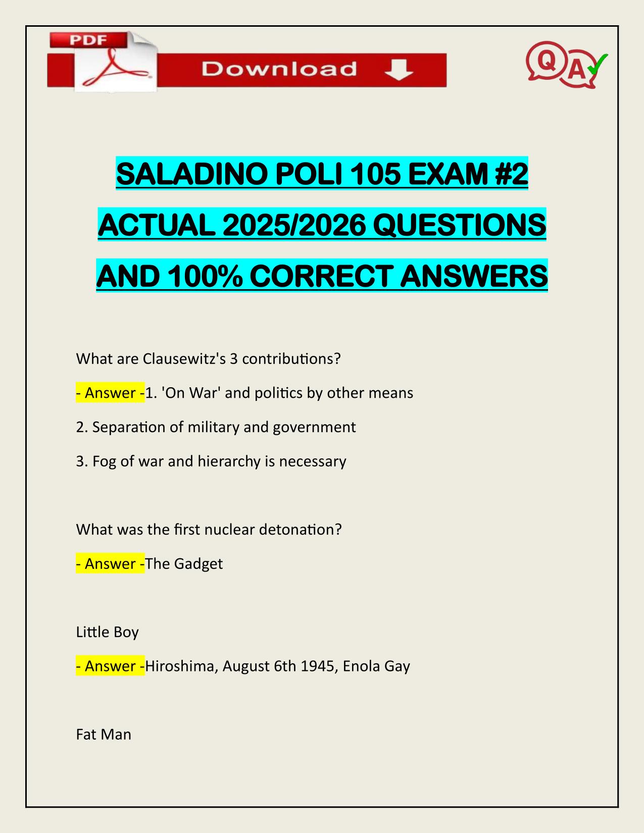SALADINO POLI 105 EXAM #2 ACTUAL 2025/2026 CORRECTLY ANSWERED