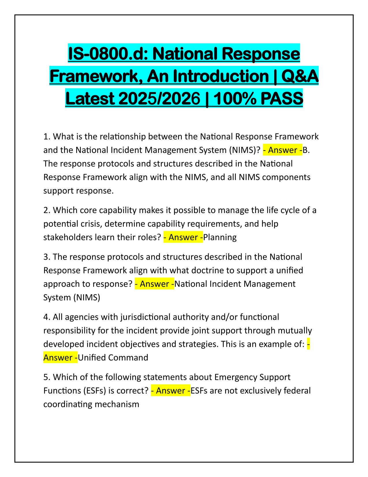 IS-0800d National Response Framework An Introduction Q&A Latest Update 2025