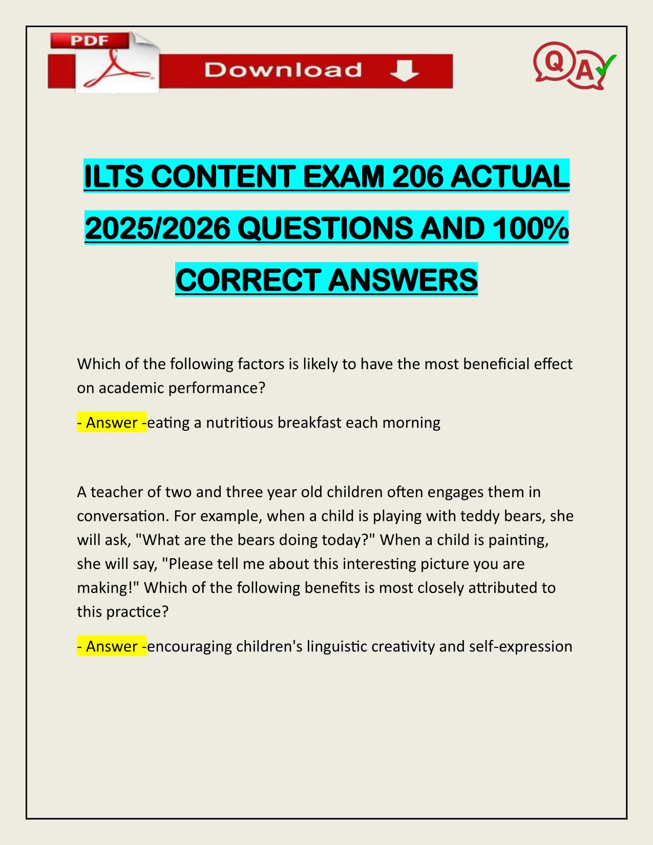 ILTS CONTENT EXAM 206 ACTUAL 2025/2026 Q&A