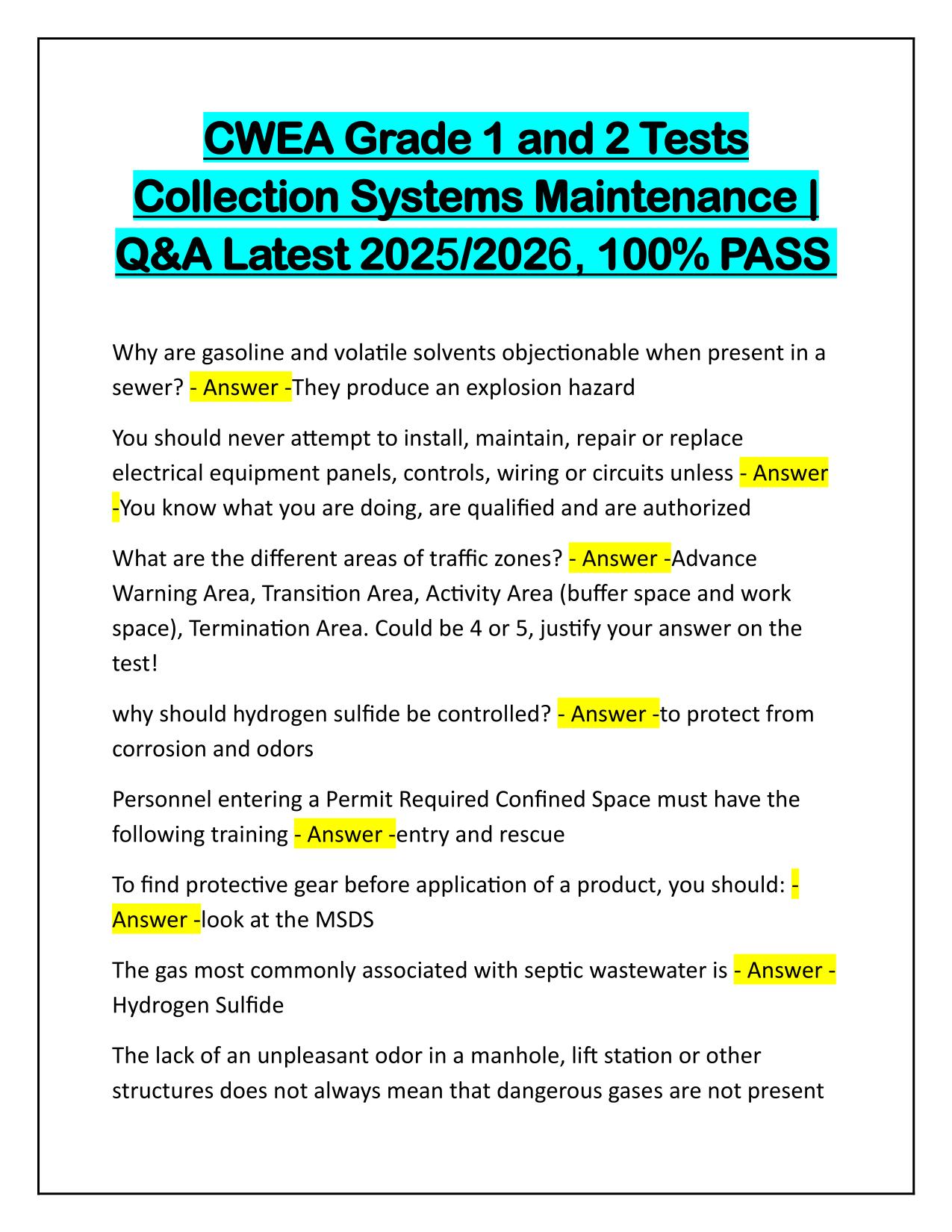 Bundle for CWEA Collection Systems Certification Tests Q&A Latest Update 2025