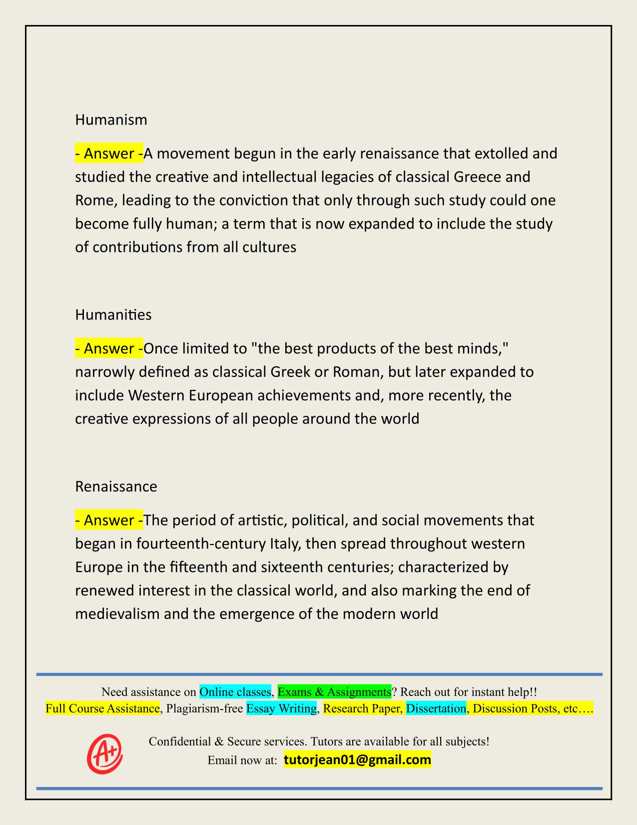 2025/2026 ART, HUMANITIES, AND MYTHOLOGY: KEY CONCEPTS AND CRITICAL THINKING ACTUAL Q&A 100% PASS