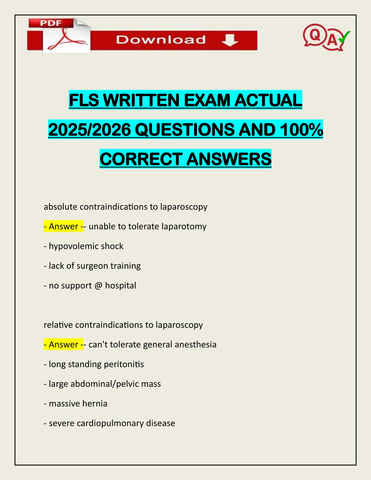 FLS WRITTEN EXAM ACTUAL 2025/2026 WITH VERIFIED ANSWERS