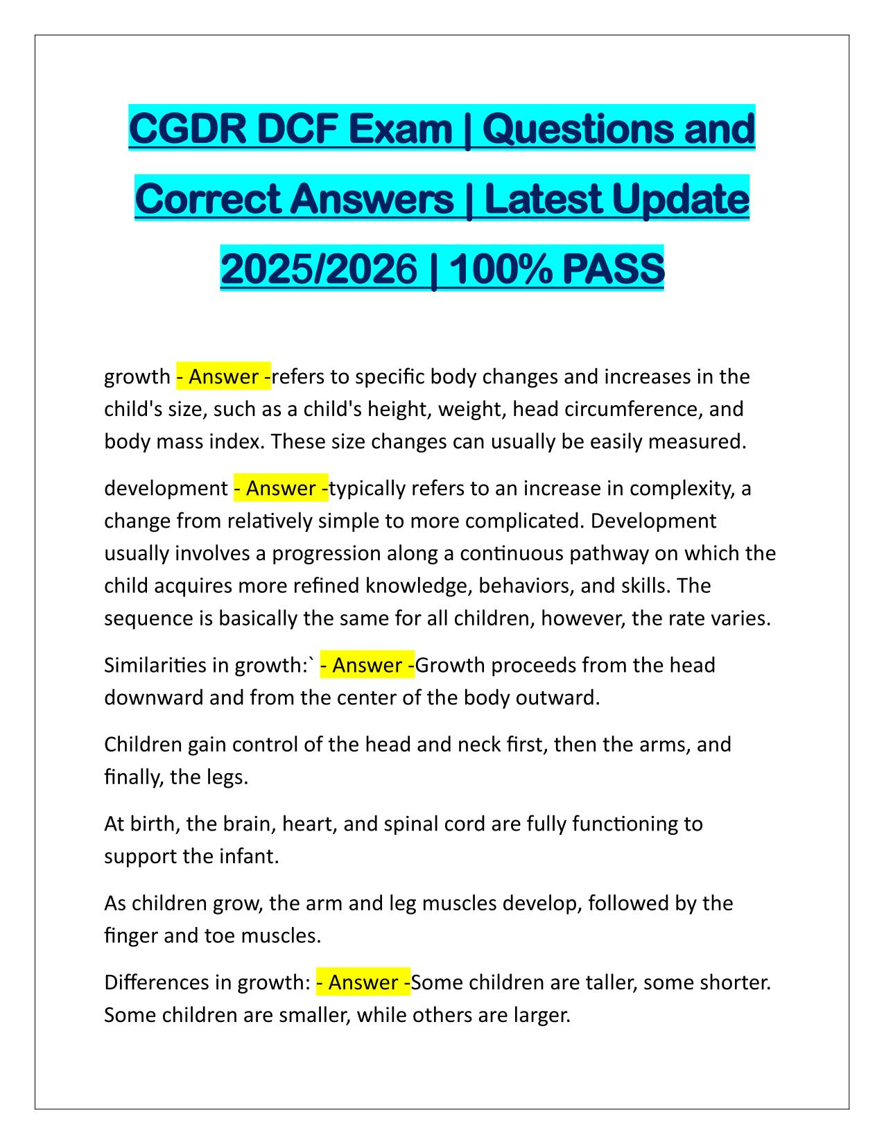 CGDR DCF Exam Questions and Answers