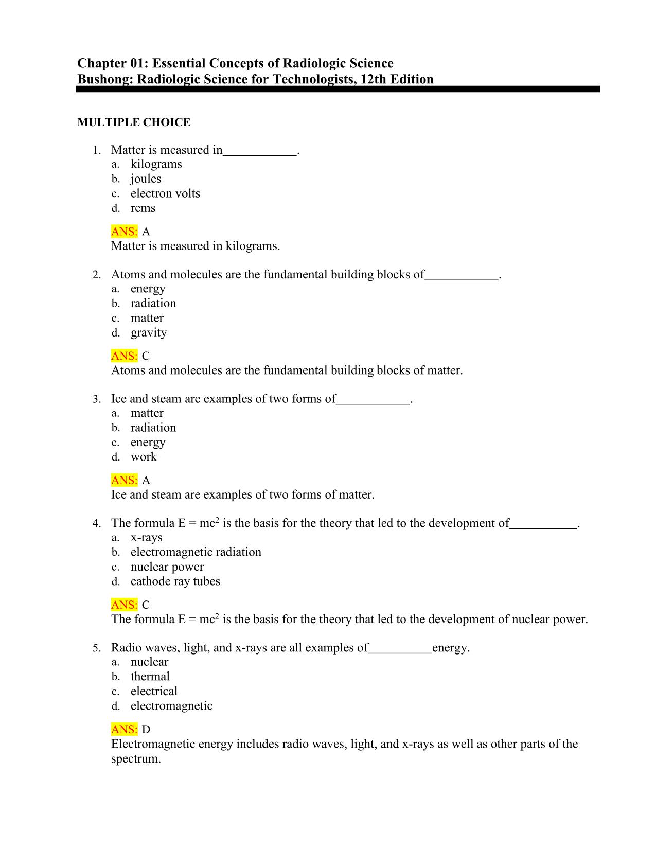 Test Bank For Radiologic Science for Technologists 12th Ed by Stewart C Bushong ISBN: 9780323661348 Chapter 1-40