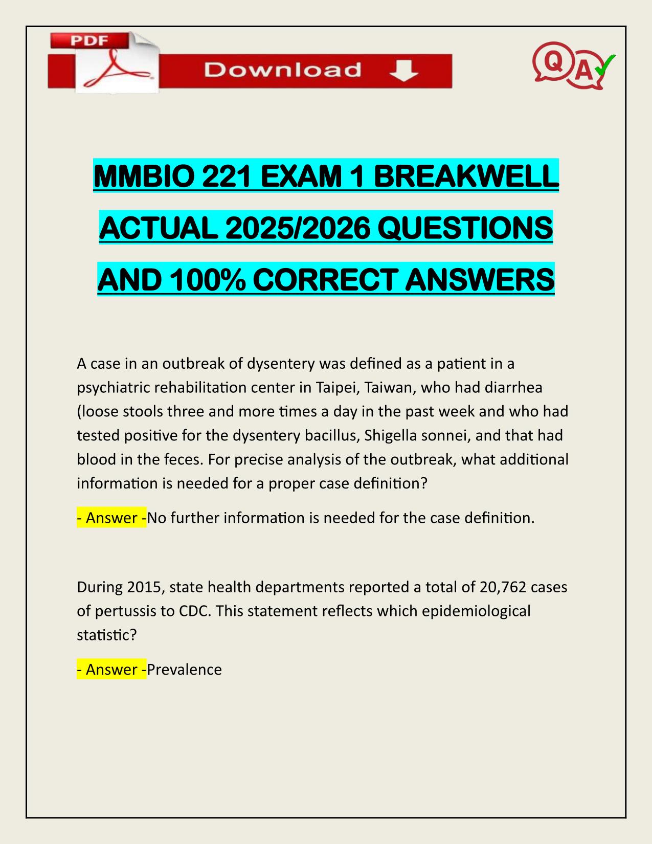 MMBIO 221 EXAM 1 BREAKWELL ACTUAL 2025/2026 LATEST UPDATE