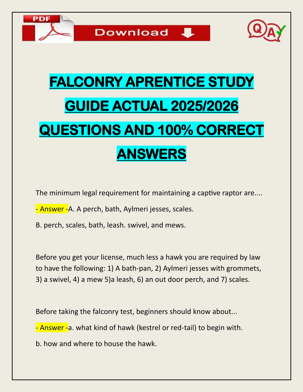 FALCONRY APRENTICE STUDY GUIDE ACTUAL 2025/2026