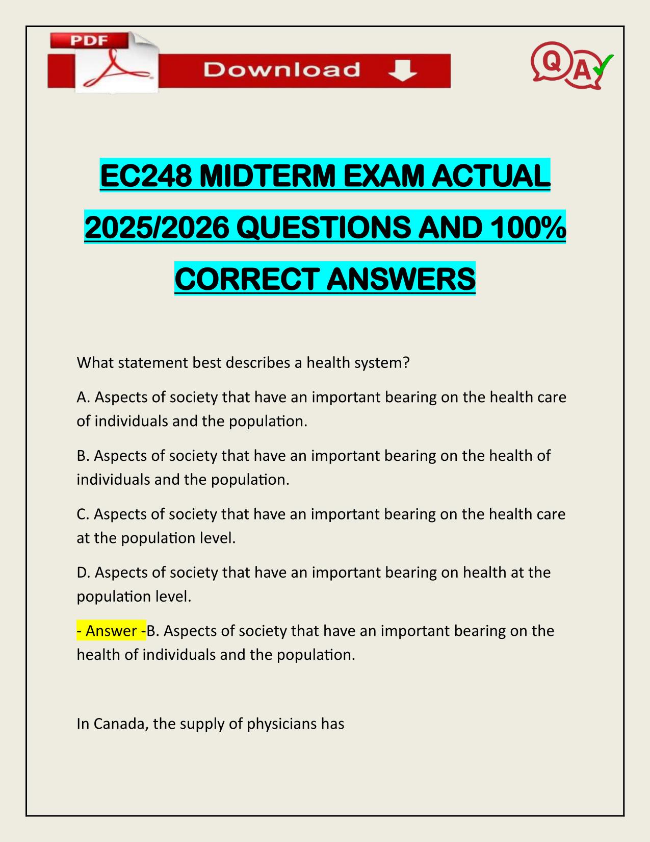 EC248 MIDTERM EXAM ACTUAL 2025/2026 CORRECTLY ANSWERED