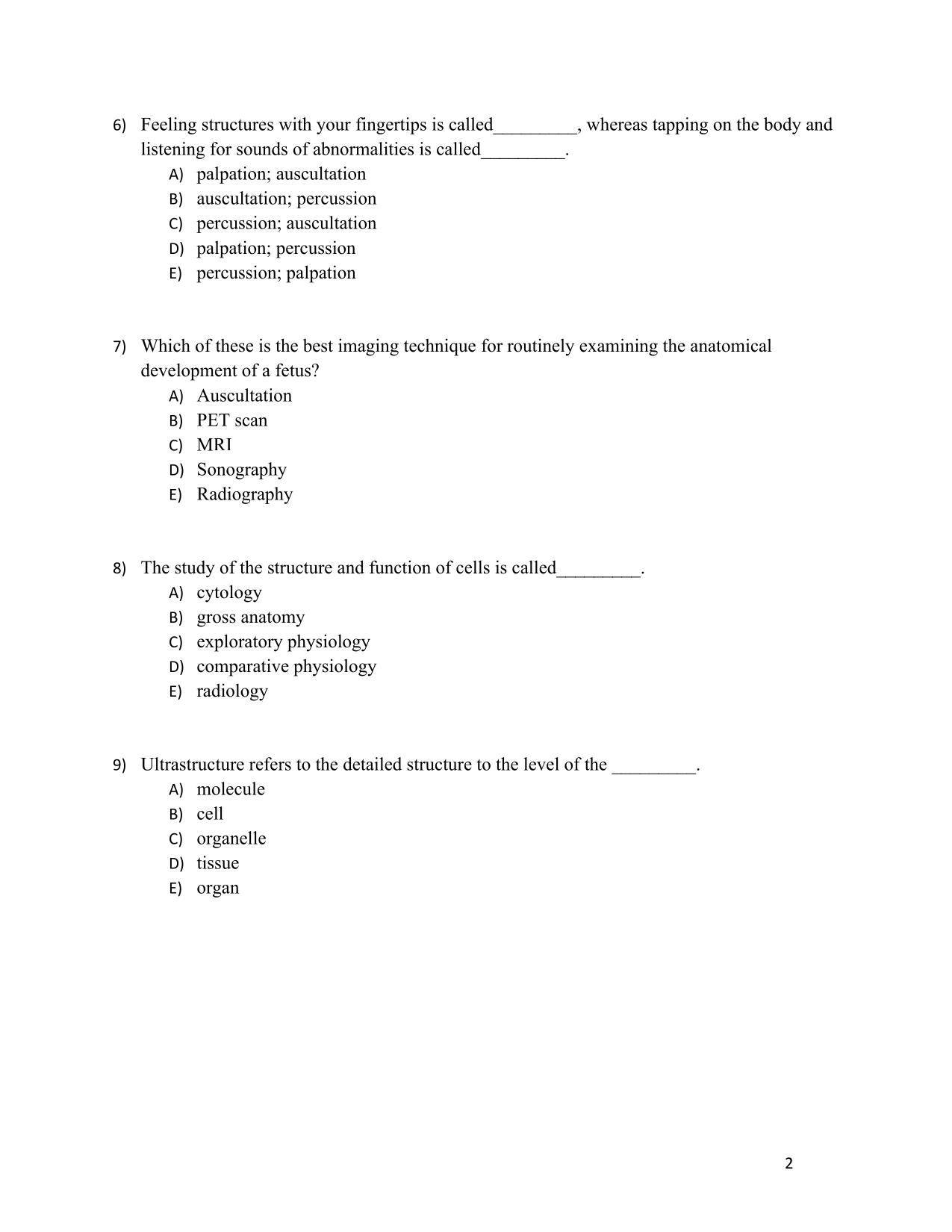 Testbank for Anatomy and Physiology The Unity of Form and Function 10th Edition ISBN: 9780071316385 by Saladin