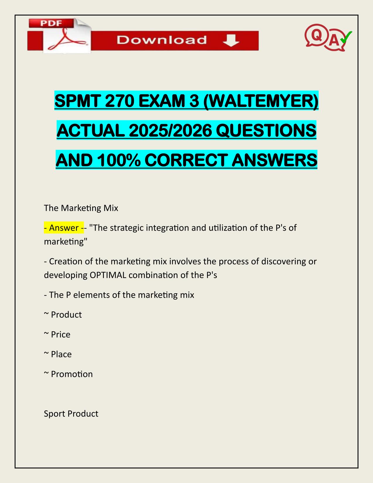 SPMT 270 EXAM 3 (WALTEMYER) ACTUAL 2025/2026 Q&A 100% PASS