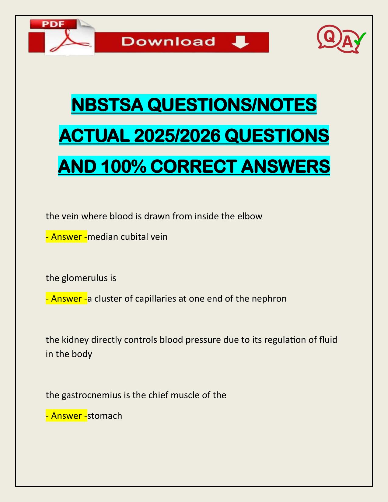NBSTSA QUESTIONS/NOTES ACTUAL 2025/2026 QUESTIONS AND 100% CORRECT ANSWERS
