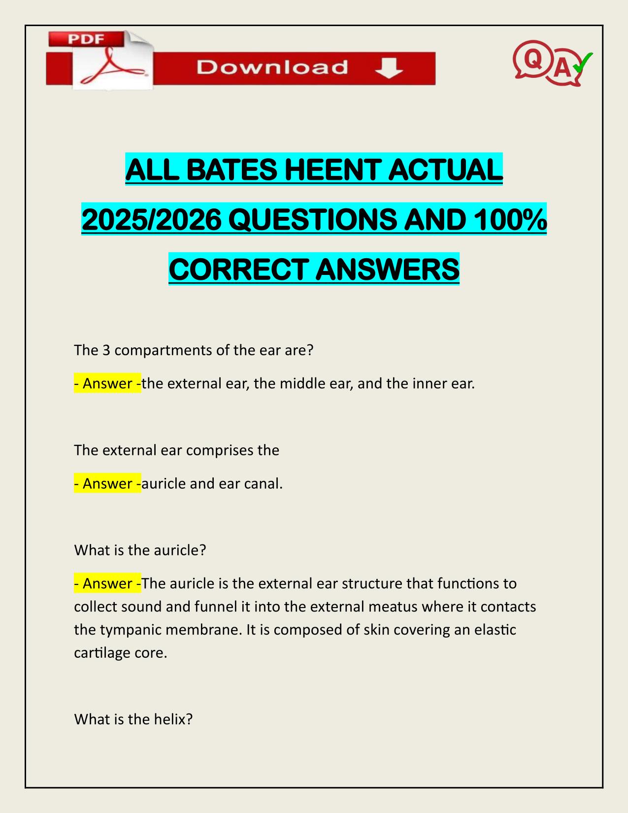 ALL BATES HEENT ACTUAL 2025/2026 QUESTIONS AND 100% CORRECT ANSWERS