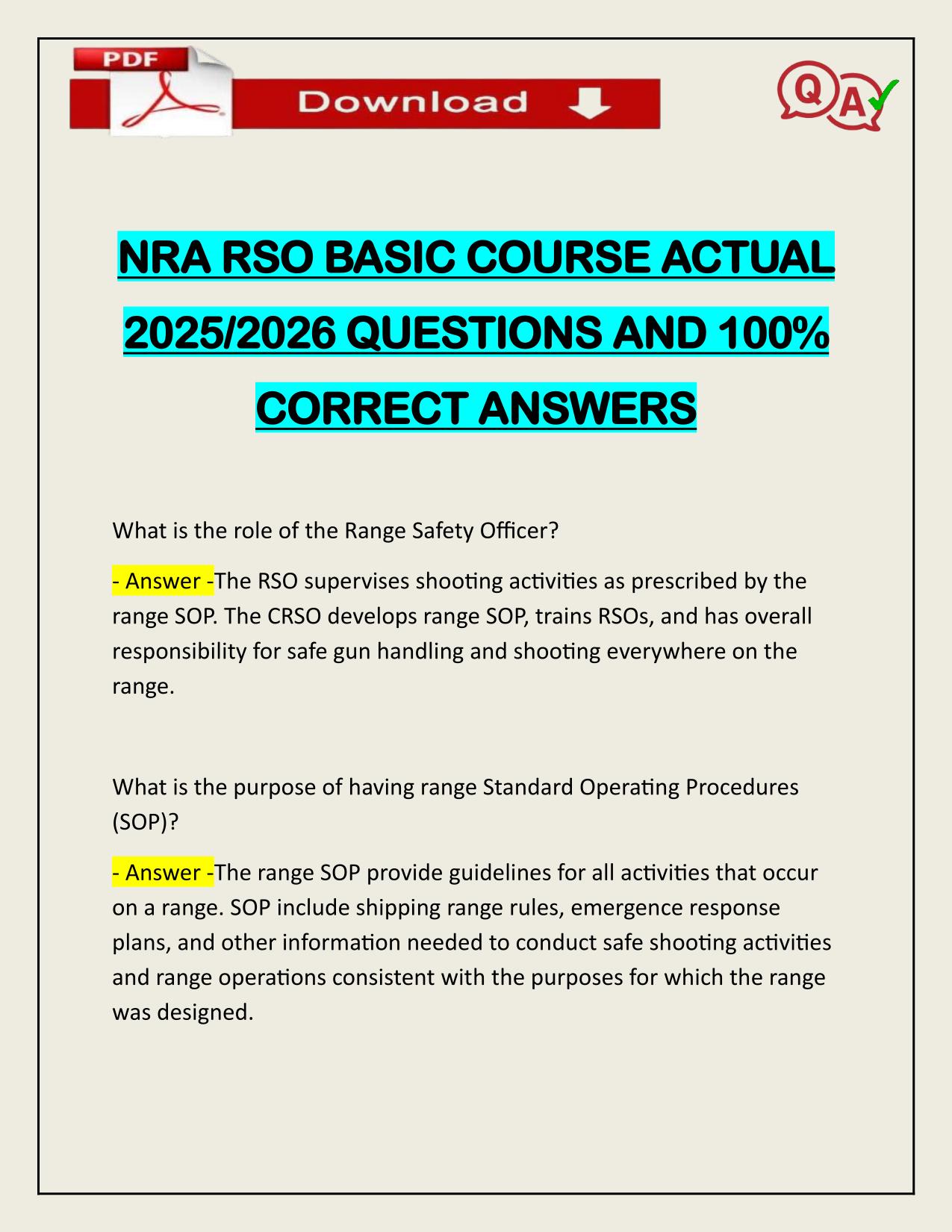 NRA RSO BASIC COURSE ACTUAL 2025/2026 Q&A 100% PASS