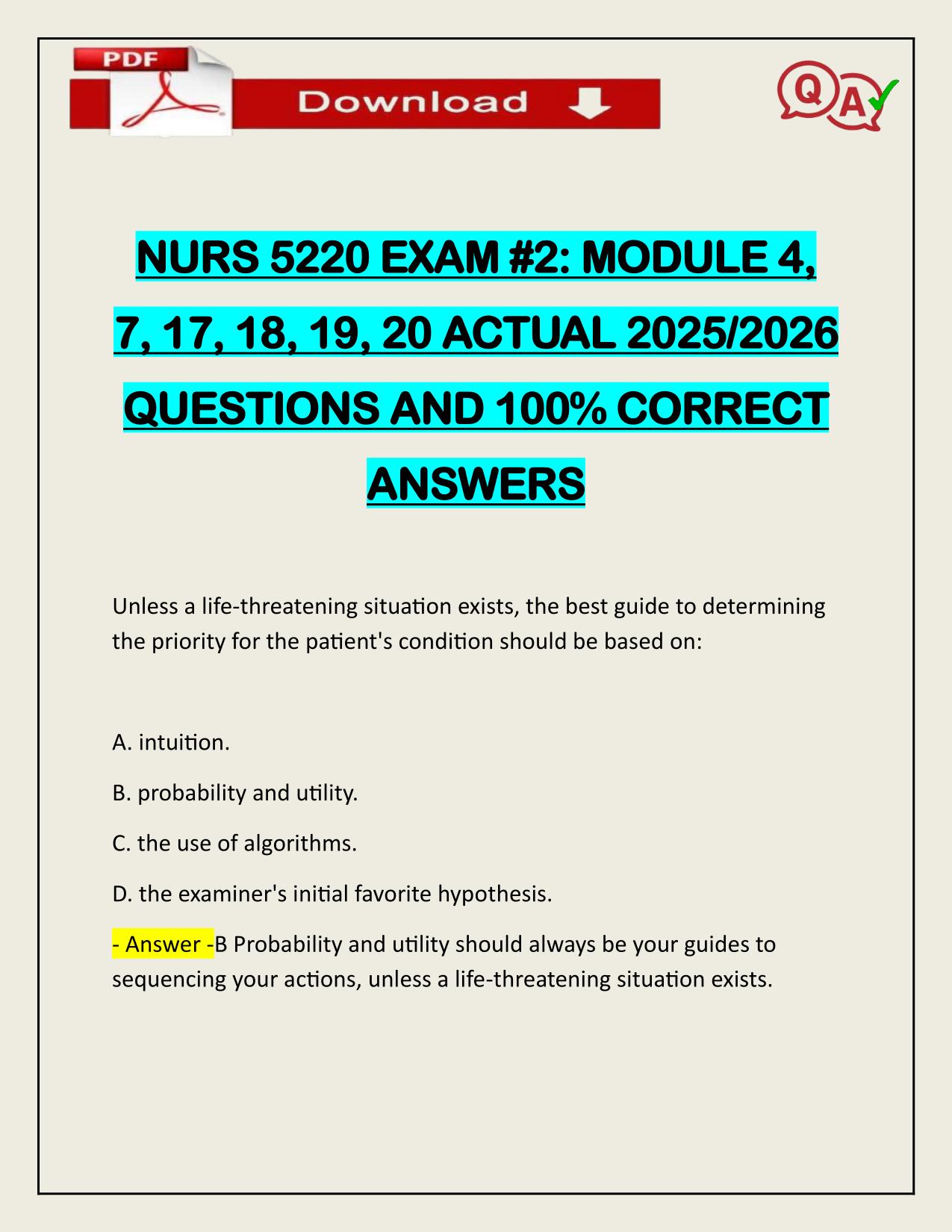 NURS 5220 EXAM #2: MODULE 4, 7, 17, 18, 19, 20 ACTUAL 2025/2026 Q&A