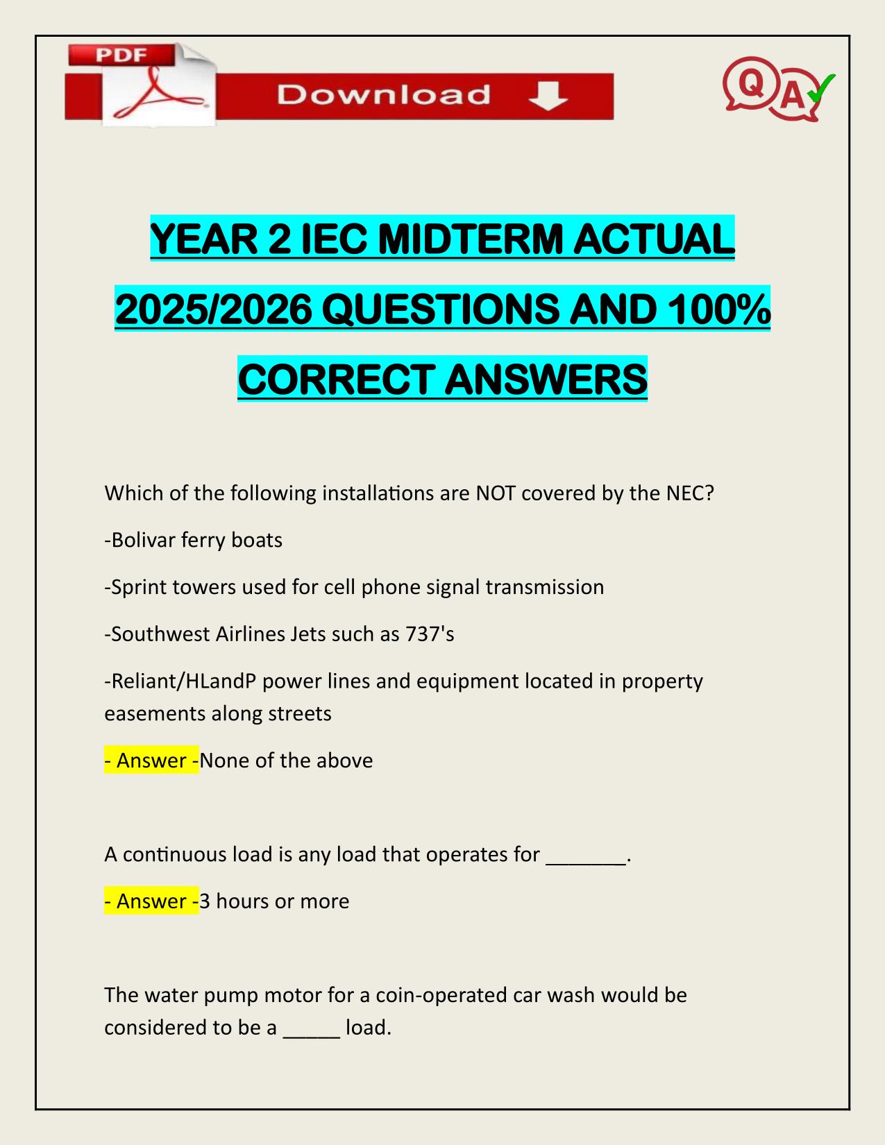 YEAR 2 IEC MIDTERM ACTUAL 2025/2026 WITH VERIFIED ANSWERS