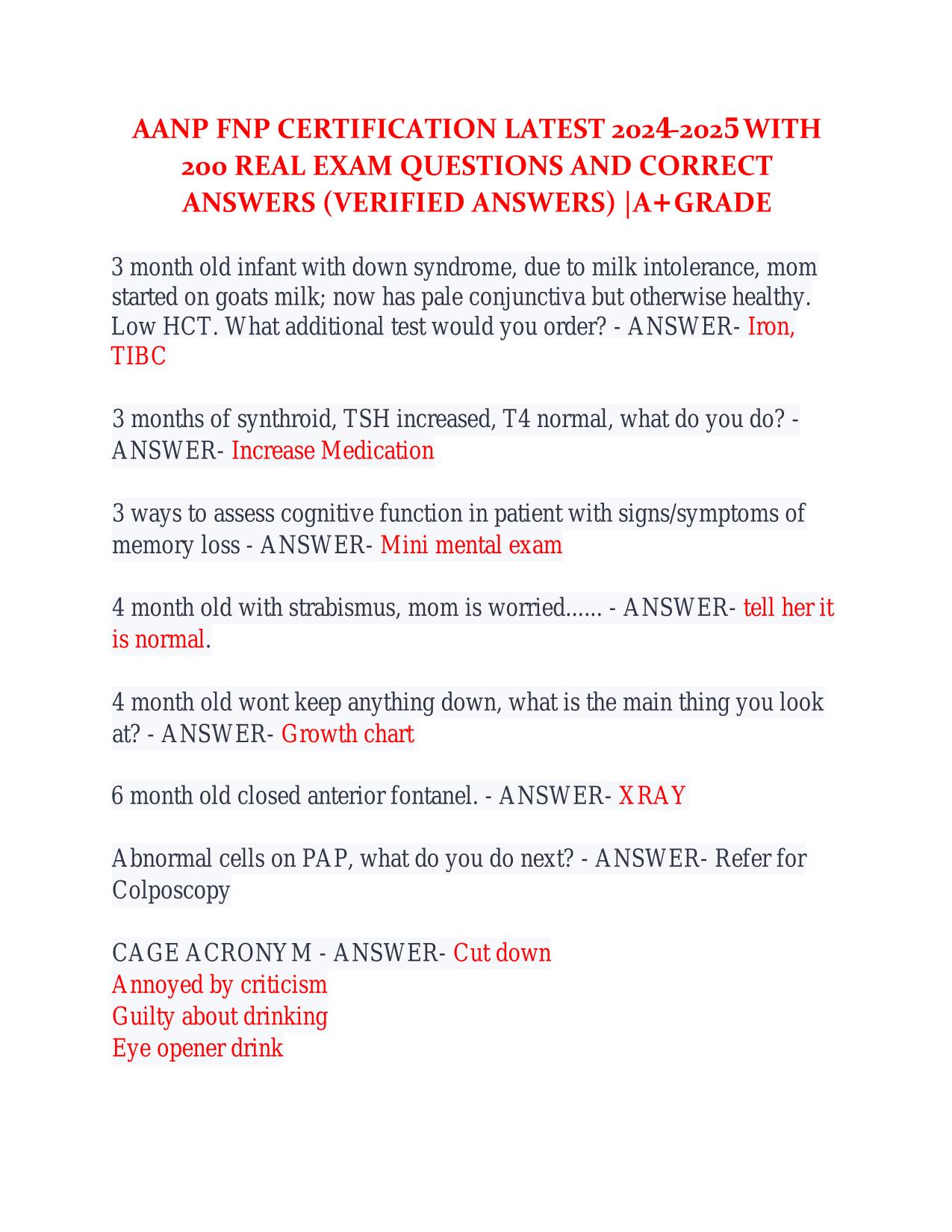 AANP FNP CERTIFICATION LATEST 2025-2026 WITH 200 REAL EXAM QUESTIONS AND CORRECT ANSWERS A+ GRADE
