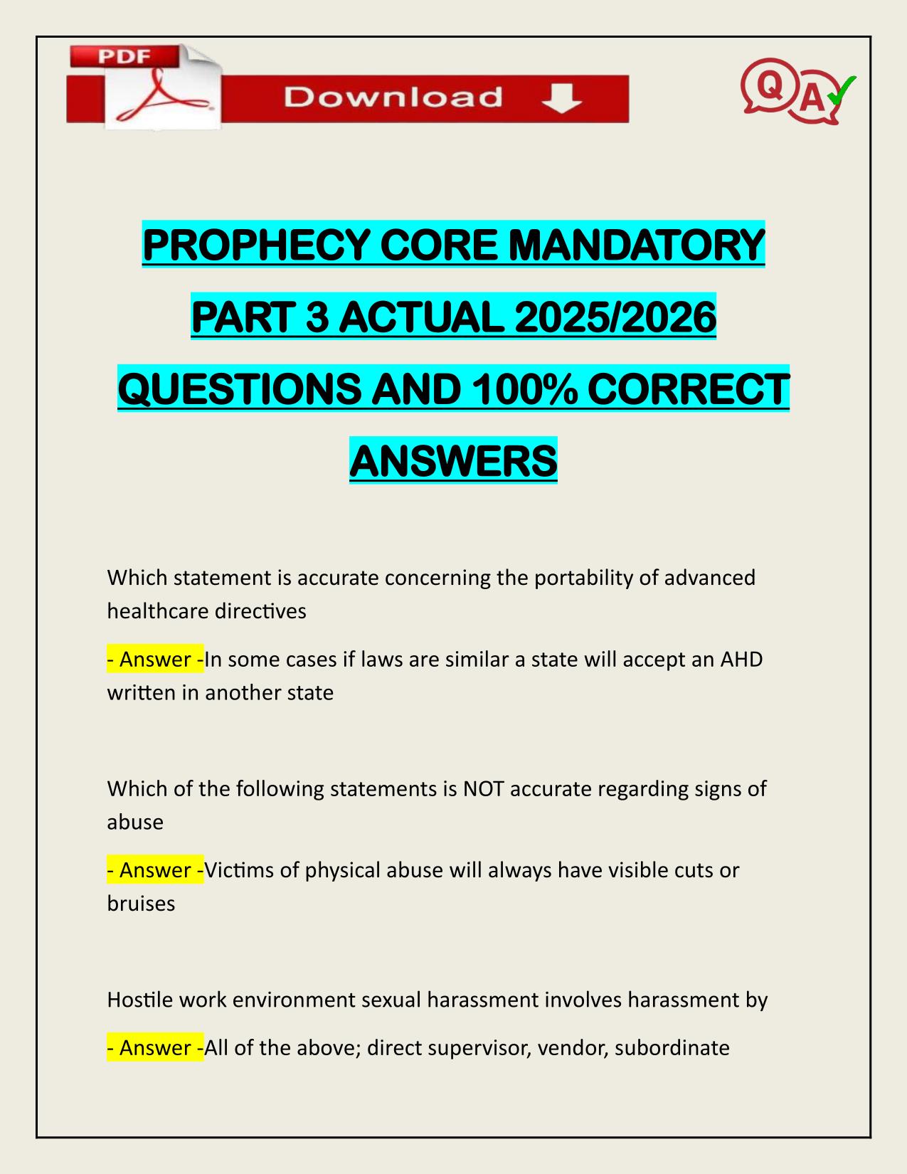 PROPHECY CORE MANDATORY PART 3 ACTUAL 2025/2026