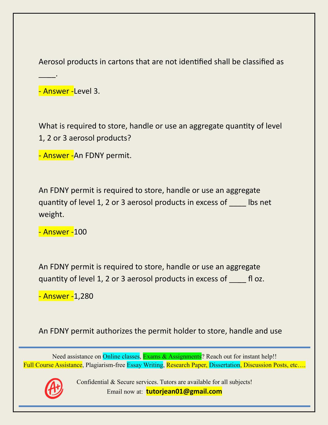A-49 SUPERVISION OF STORAGE, HANDLING AND USE OF AEROSOL ACTUAL 2025/2026