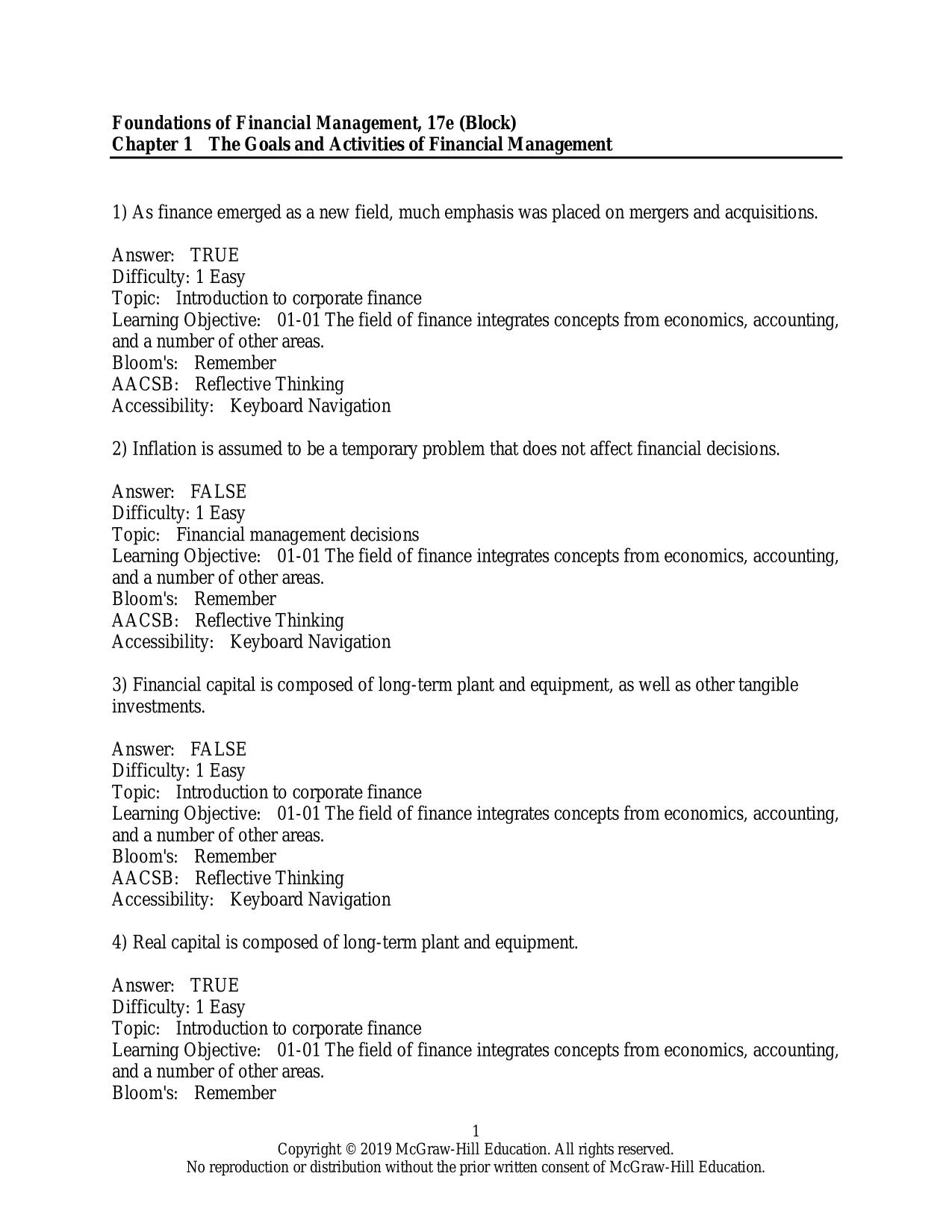TEST BANK Foundations of Financial Management 18th Ed by Stanley Block, Geoffrey Hirt, Bartley Danielsen Verified Chapter 1 - 21, ISBN:9781260326918