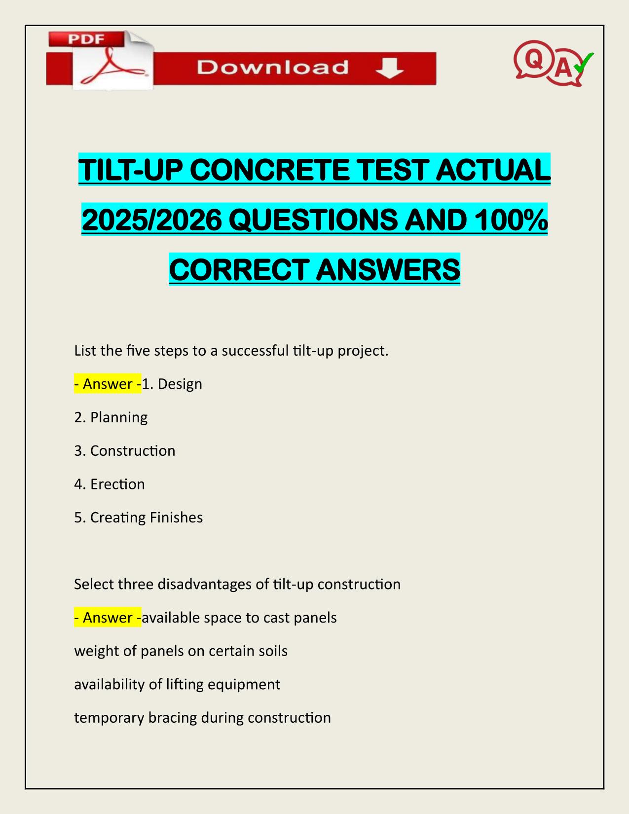 TILT-UP CONCRETE TEST ACTUAL 2025/2026 LATEST UPDATE