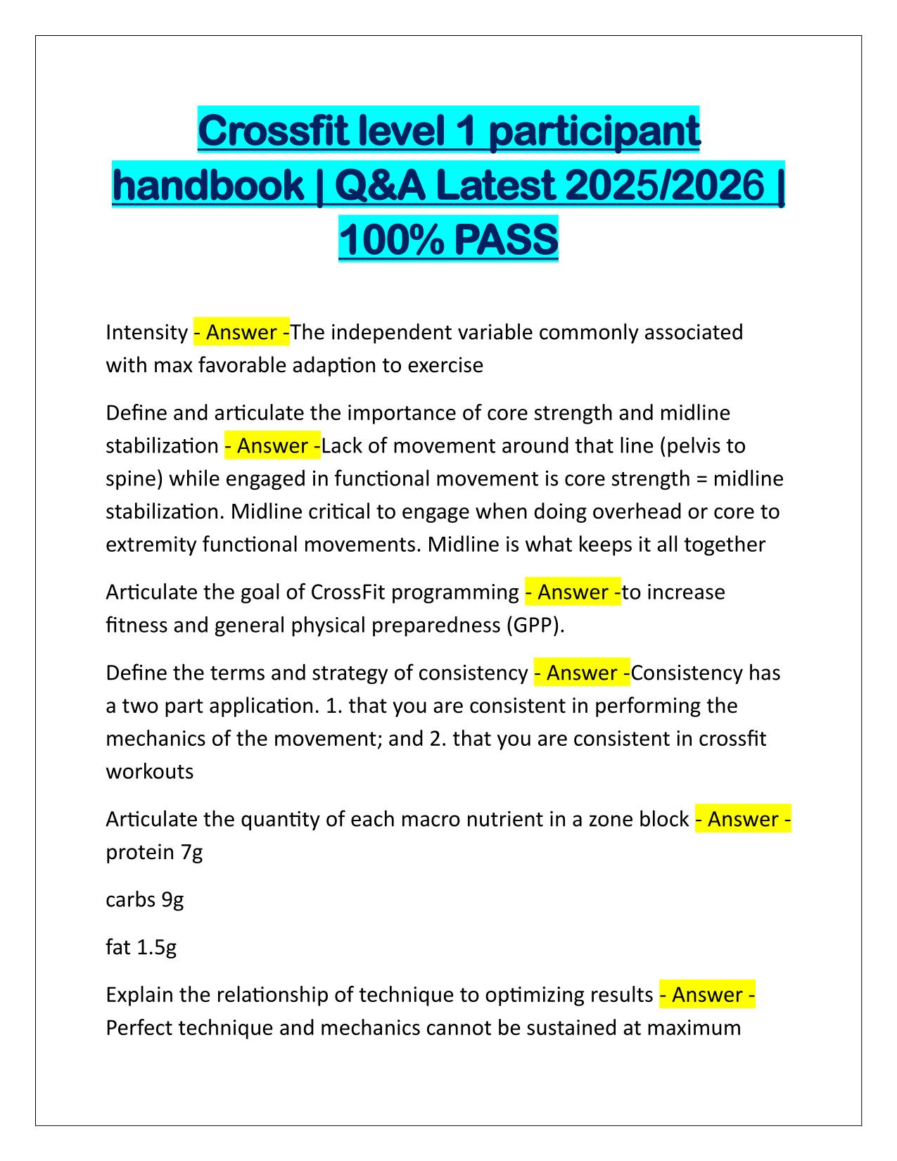 Crossfit level 1 participant handbook Q&A Latest Update