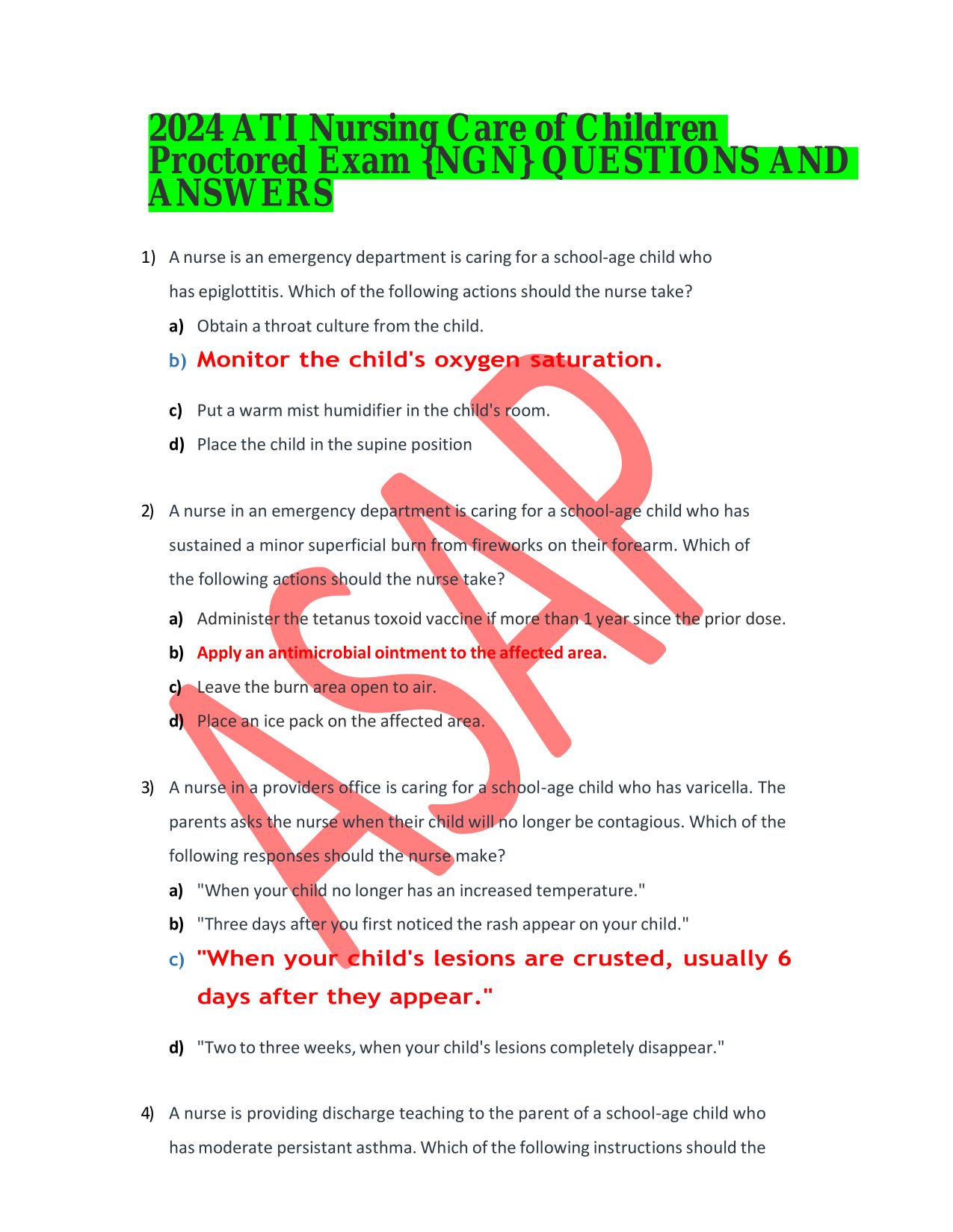 ATI Nursing Care of Children Proctored Exam {NGN} ACTUAL 2025/2026