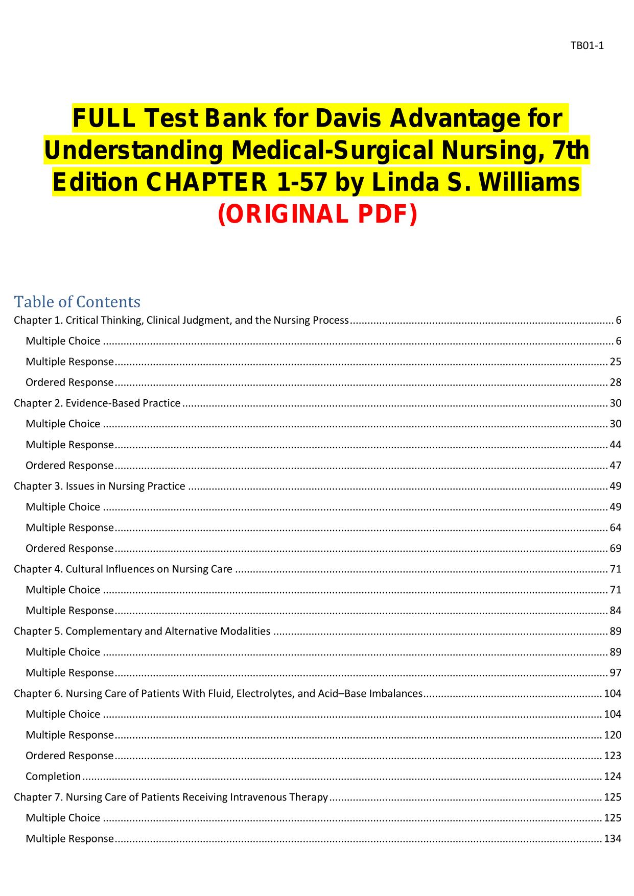 Test bank for davis advantage for understanding medical surgical nursing 7th edition by linda Latest Update 2025 ISBN-13. 978-1719644587