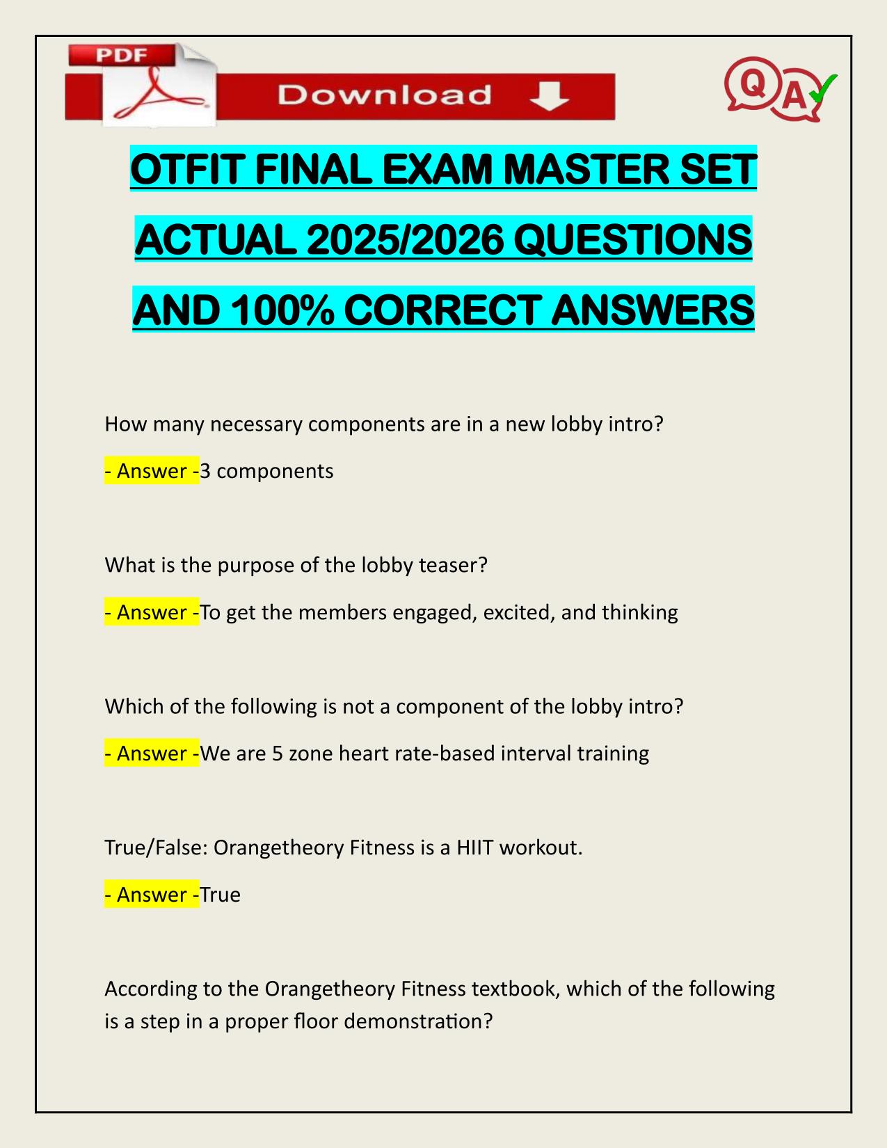 OTFIT FINAL EXAM MASTER SET ACTUAL 2025/2026 LATEST