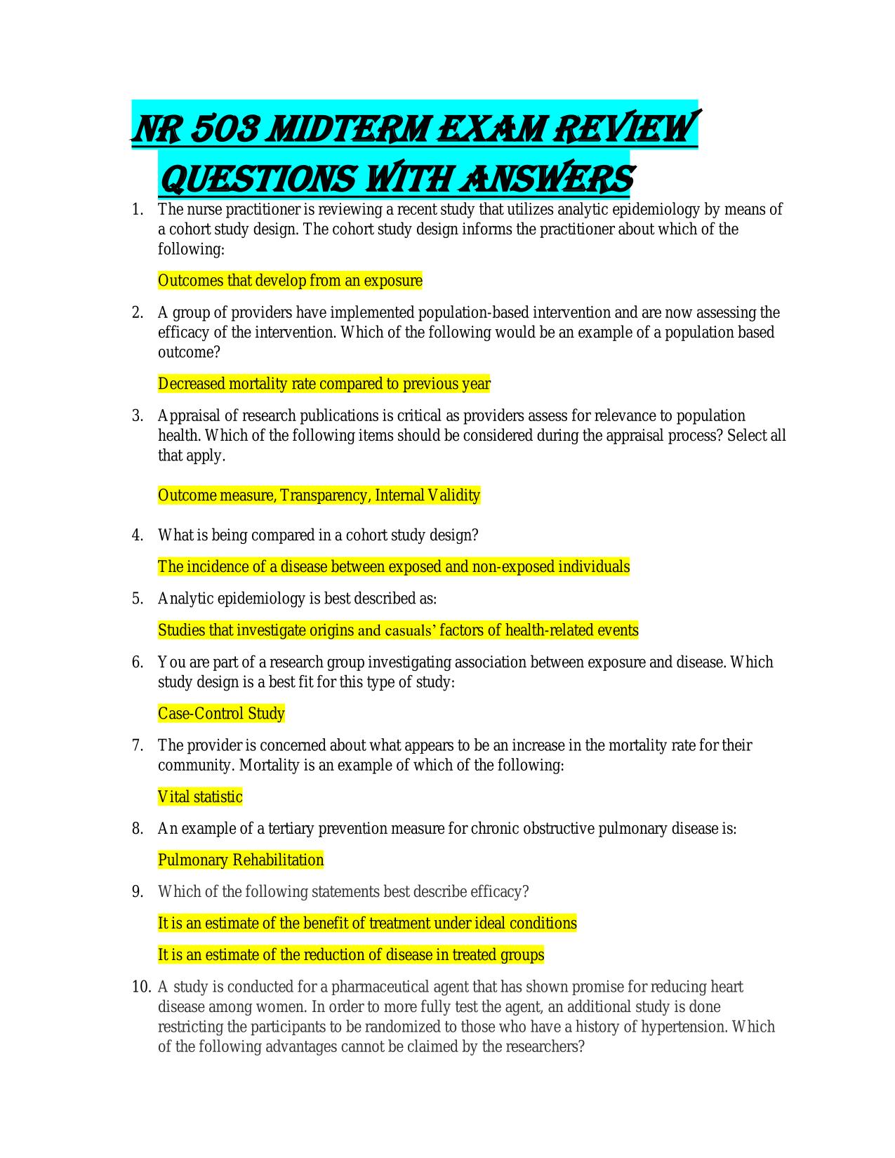 NR 503 MIDTERM EXAM REVIEW ACTUAL 2025/2026 CORRECTLY ANSWERED