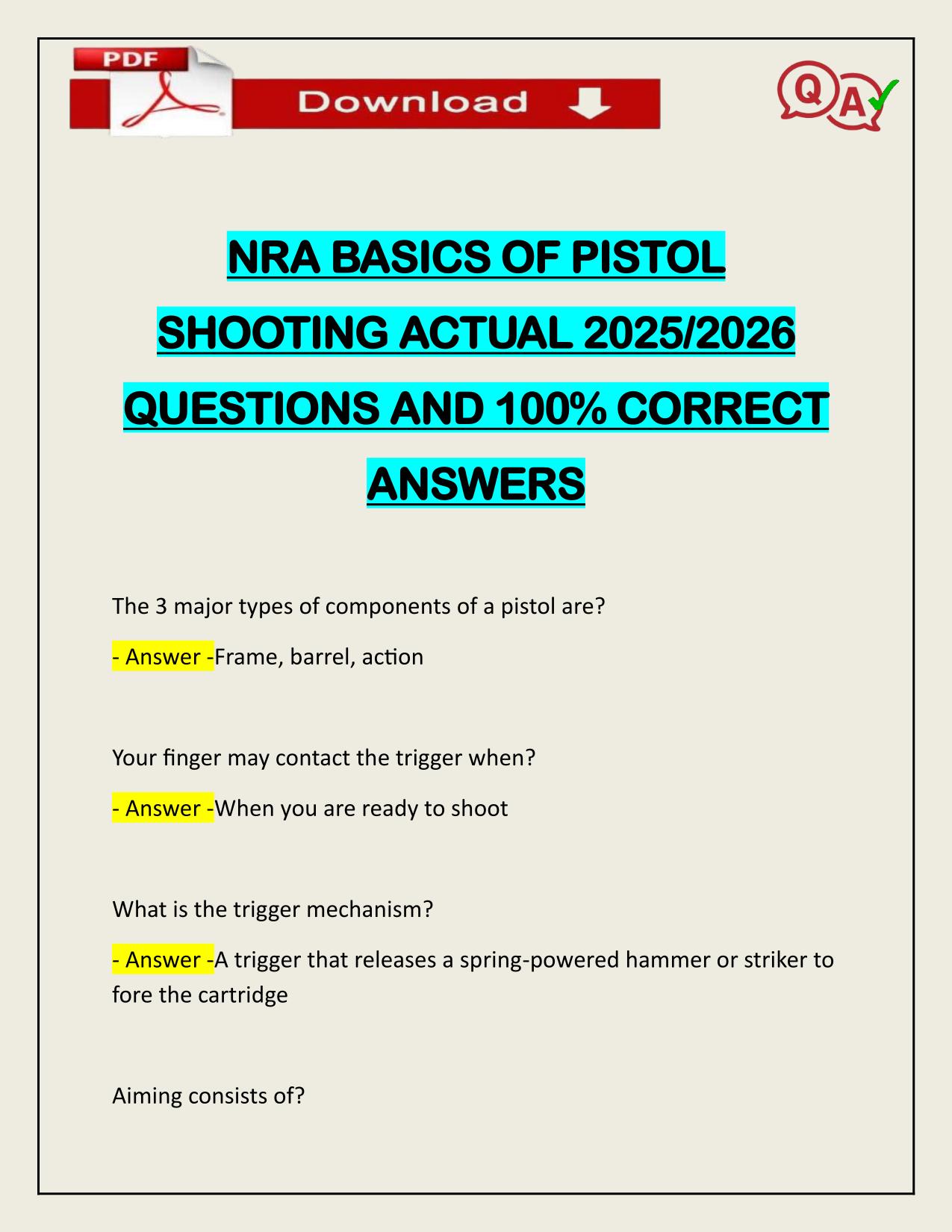 NRA BASICS OF PISTOL SHOOTING ACTUAL 2025/2026 CORRECTLY ANSWERED
