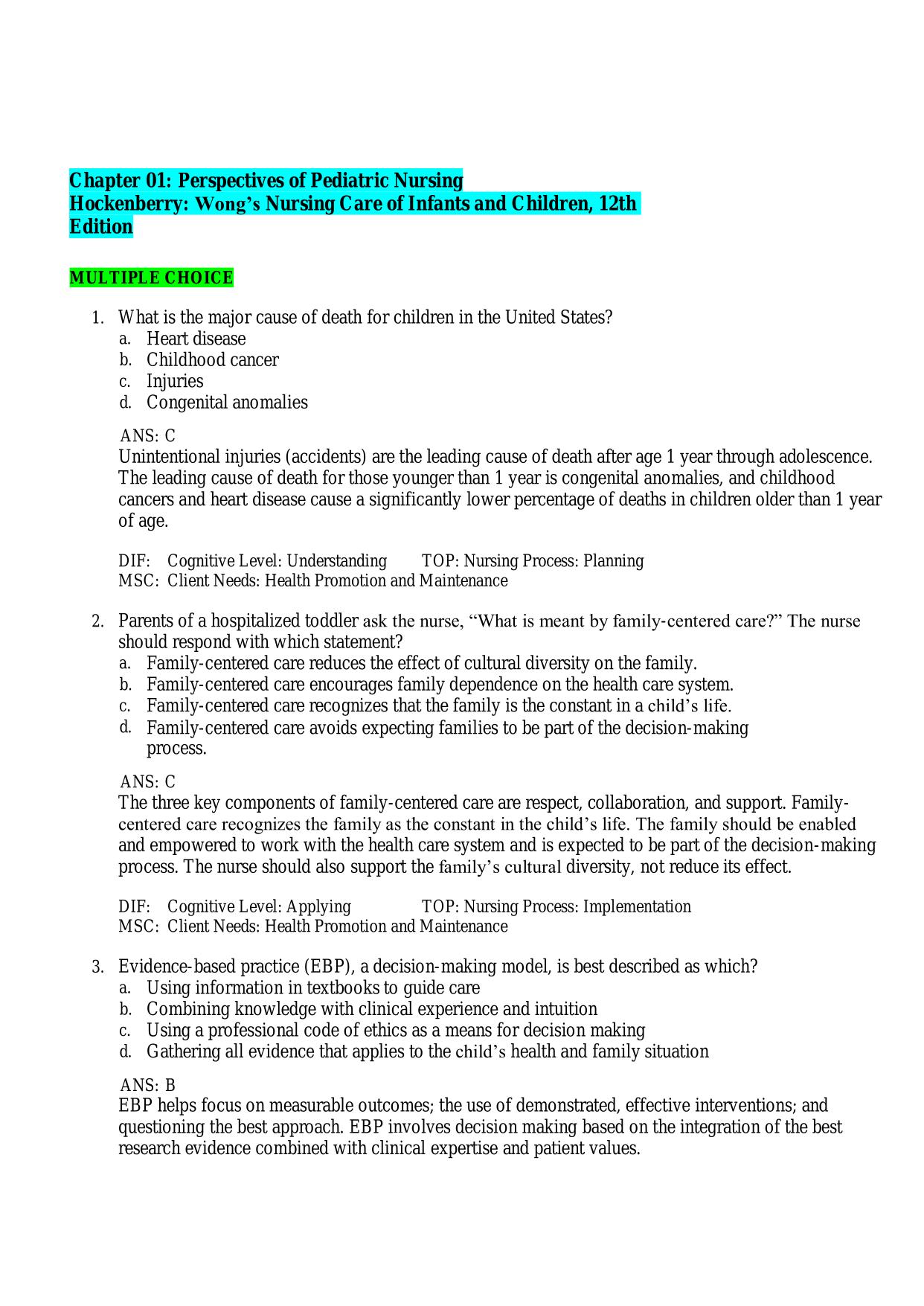 Testbank for Wong's Nursing Care of Infants and Children 12th Edition by Hockenberry ISBN: 9780323776707 