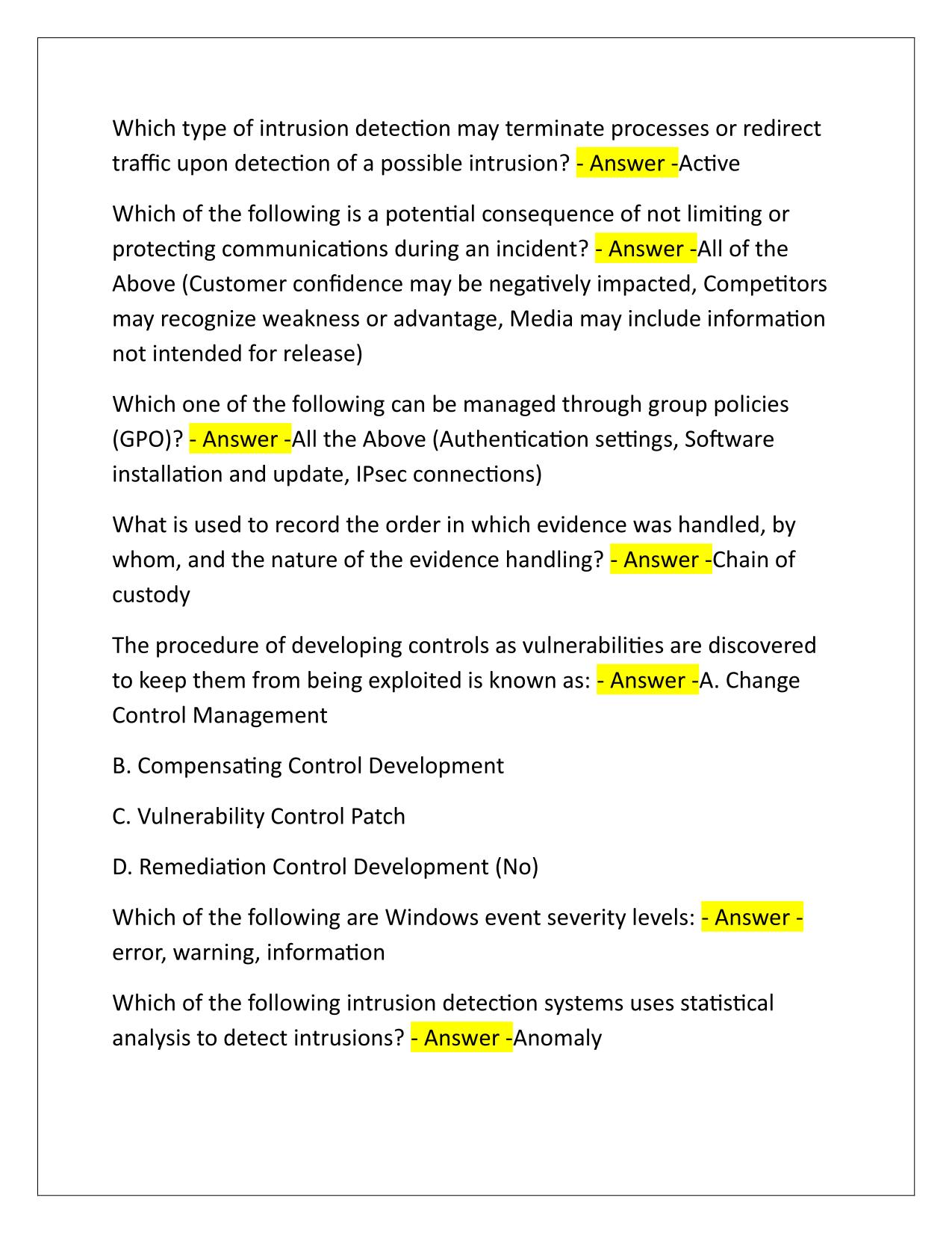 Cybersecurity Analyst Quiz (FedVTE) Correctly Answered Latest Update