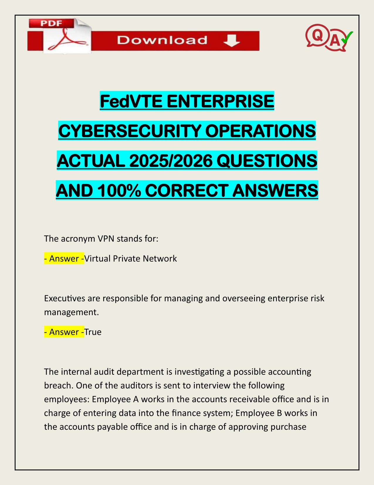 FedVTE ENTERPRISE CYBERSECURITY OPERATIONS ACTUAL 2025/2026