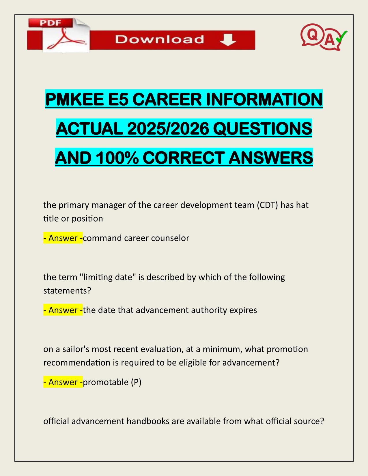 PMKEE E5 CAREER INFORMATION ACTUAL 2025/2026 CORRECTLY ANSWERED