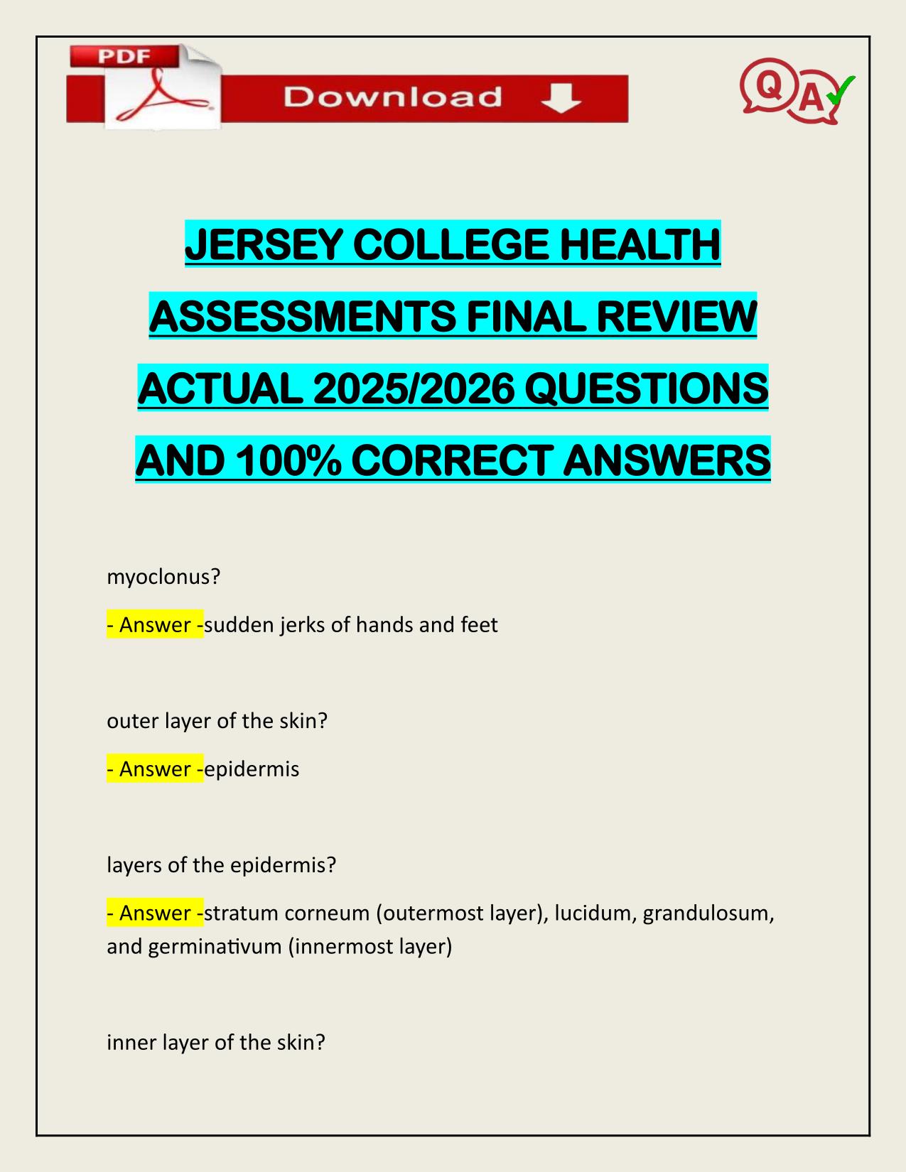 JERSEY COLLEGE HEALTH ASSESSMENTS FINAL REVIEW ACTUAL 2025/2026