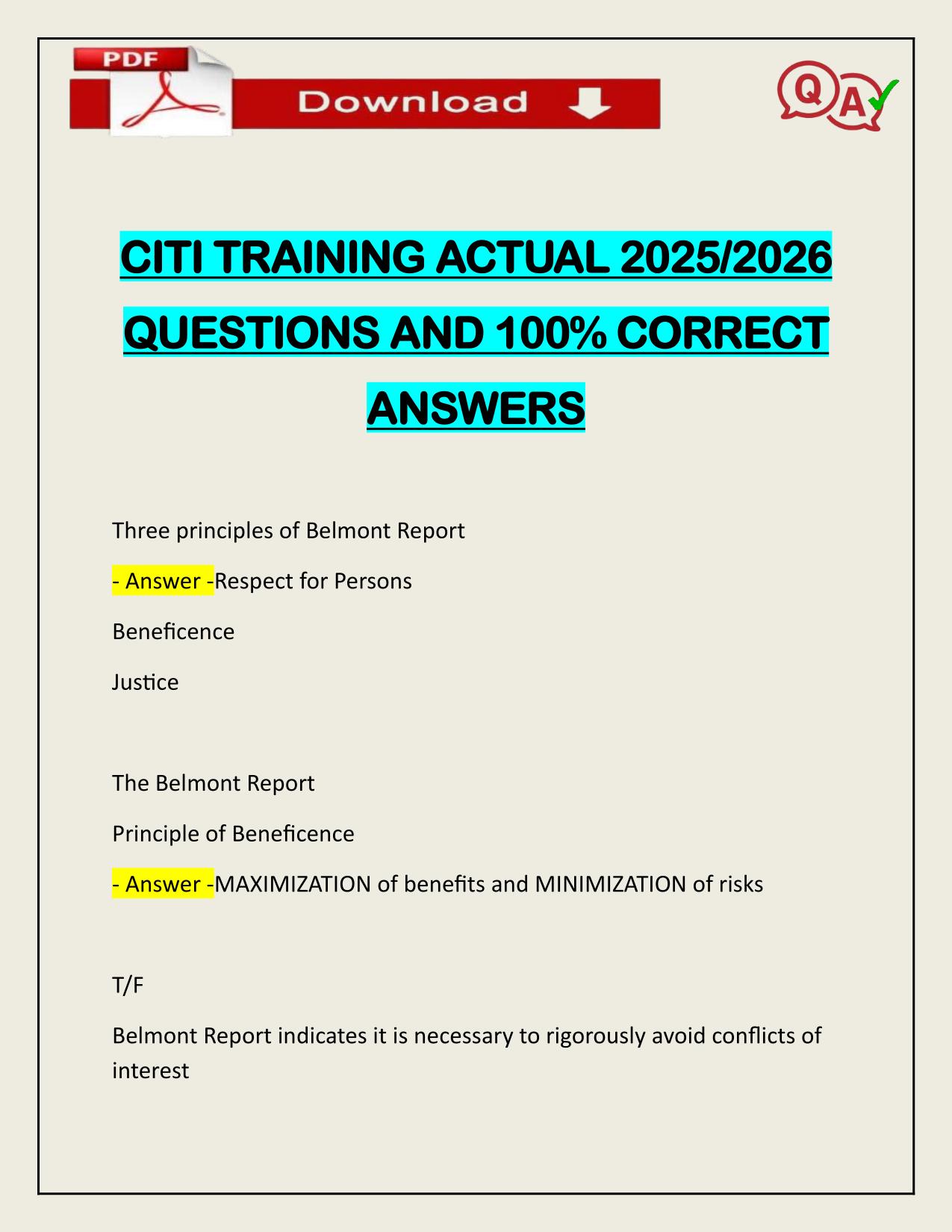 CITI TRAINING ACTUAL 2025/2026 CORRECTLY ANSWERED